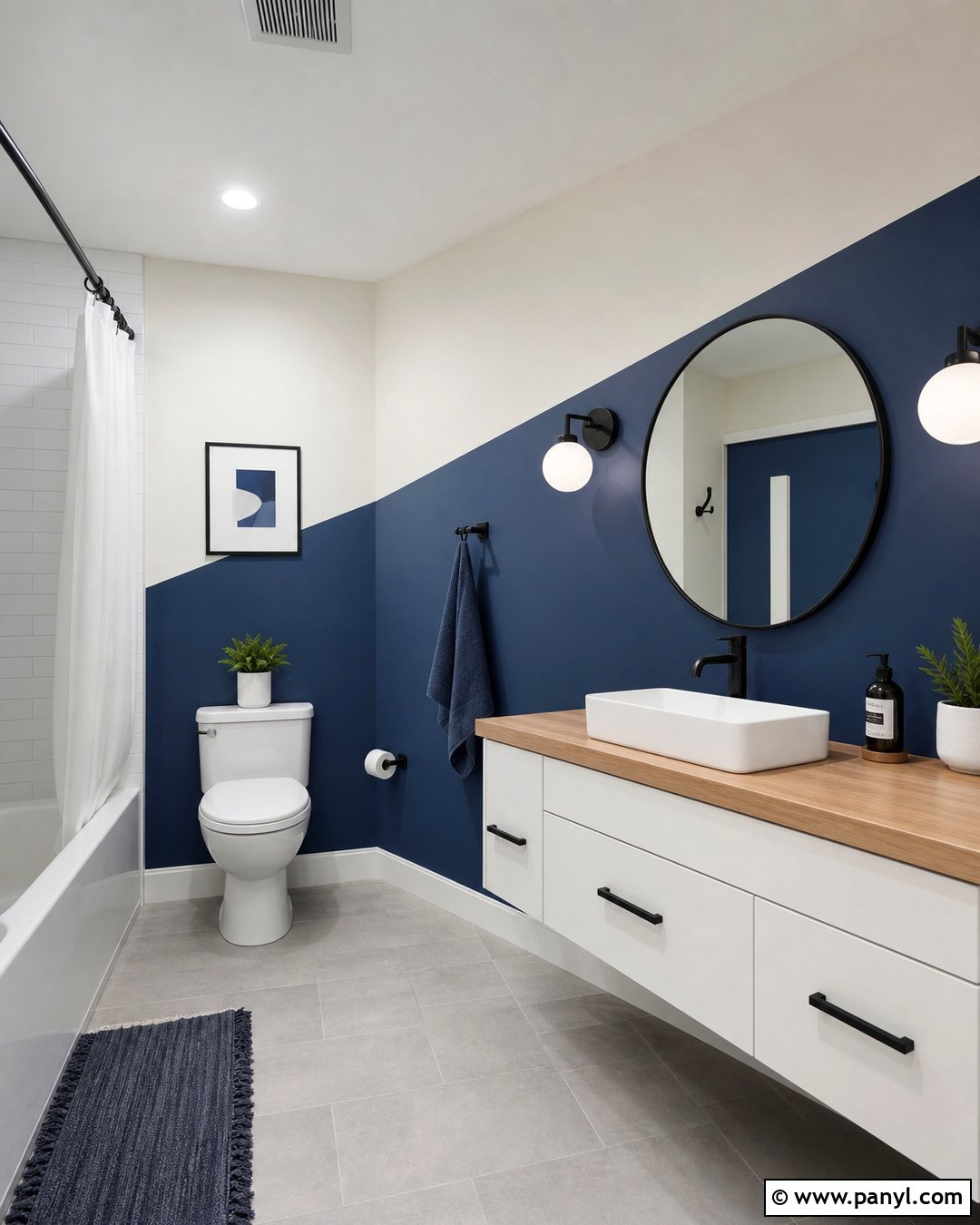 Diagonal Blue And White Bathroom Walls - 30 Two Toned Bathroom Walls