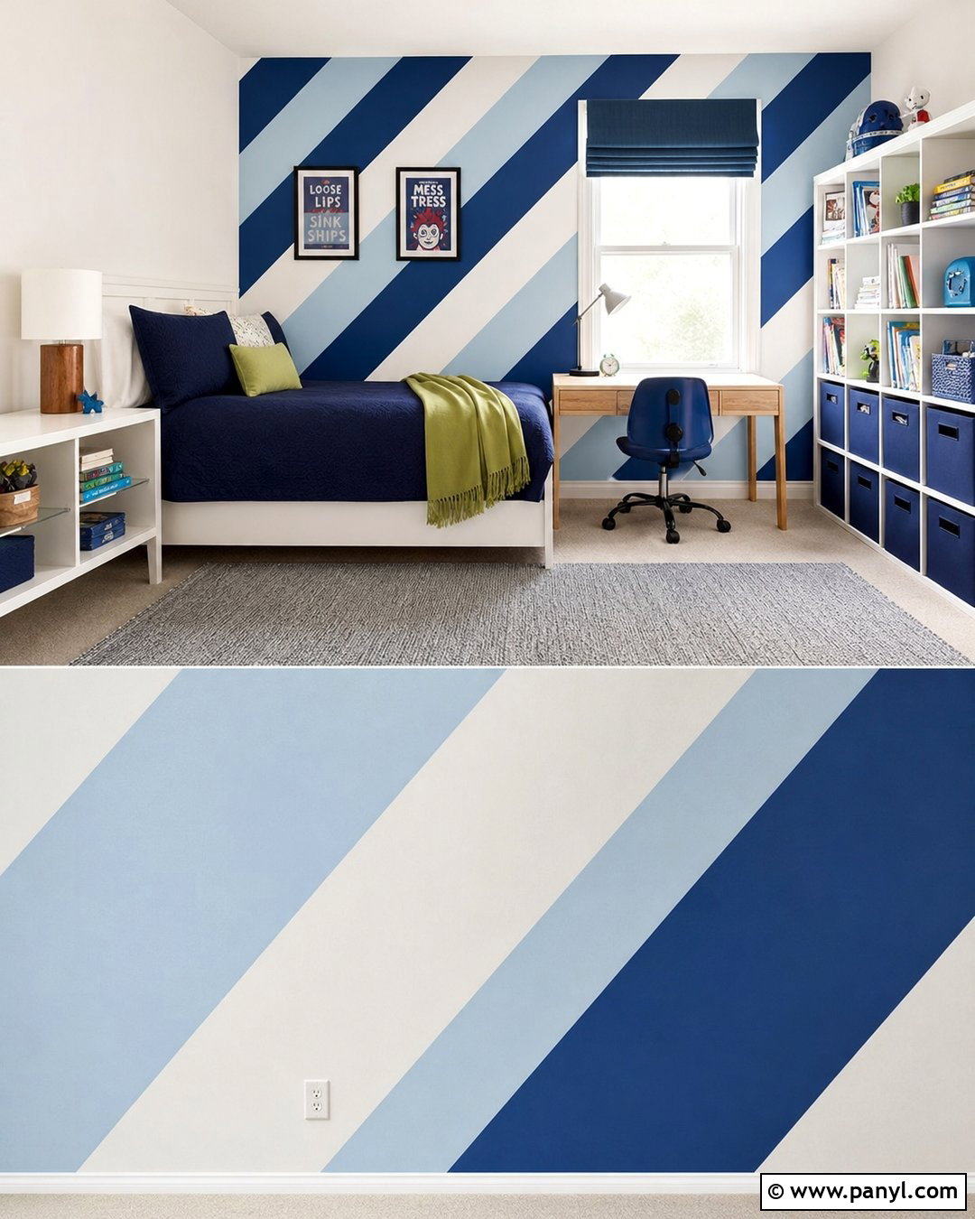Diagonal Blue Stripe Wall Kids Room - 25 Blue Stripe Painted Wall Ideas