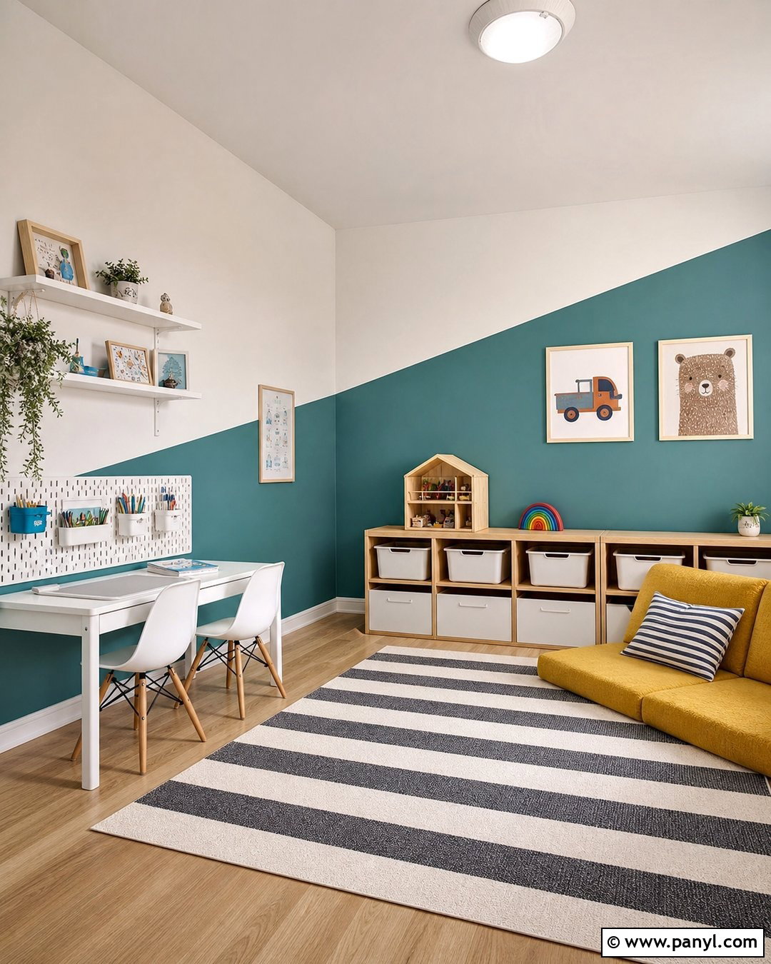 Diagonal Color Block Wall - 20 Color Block Wall Playroom Ideas