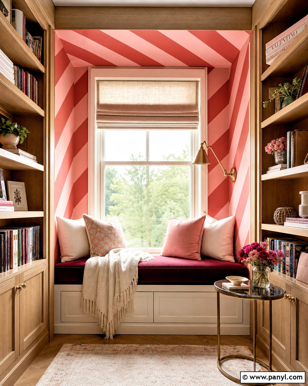 Diagonal Pink and Red Striped Wallpaper Reading Nook - 20 pink and red stripes wallpaper ideas