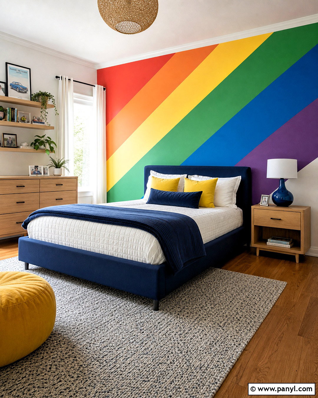 Diagonal Rainbow Stripe Accent Wall - 20 rainbow accent wall ideas