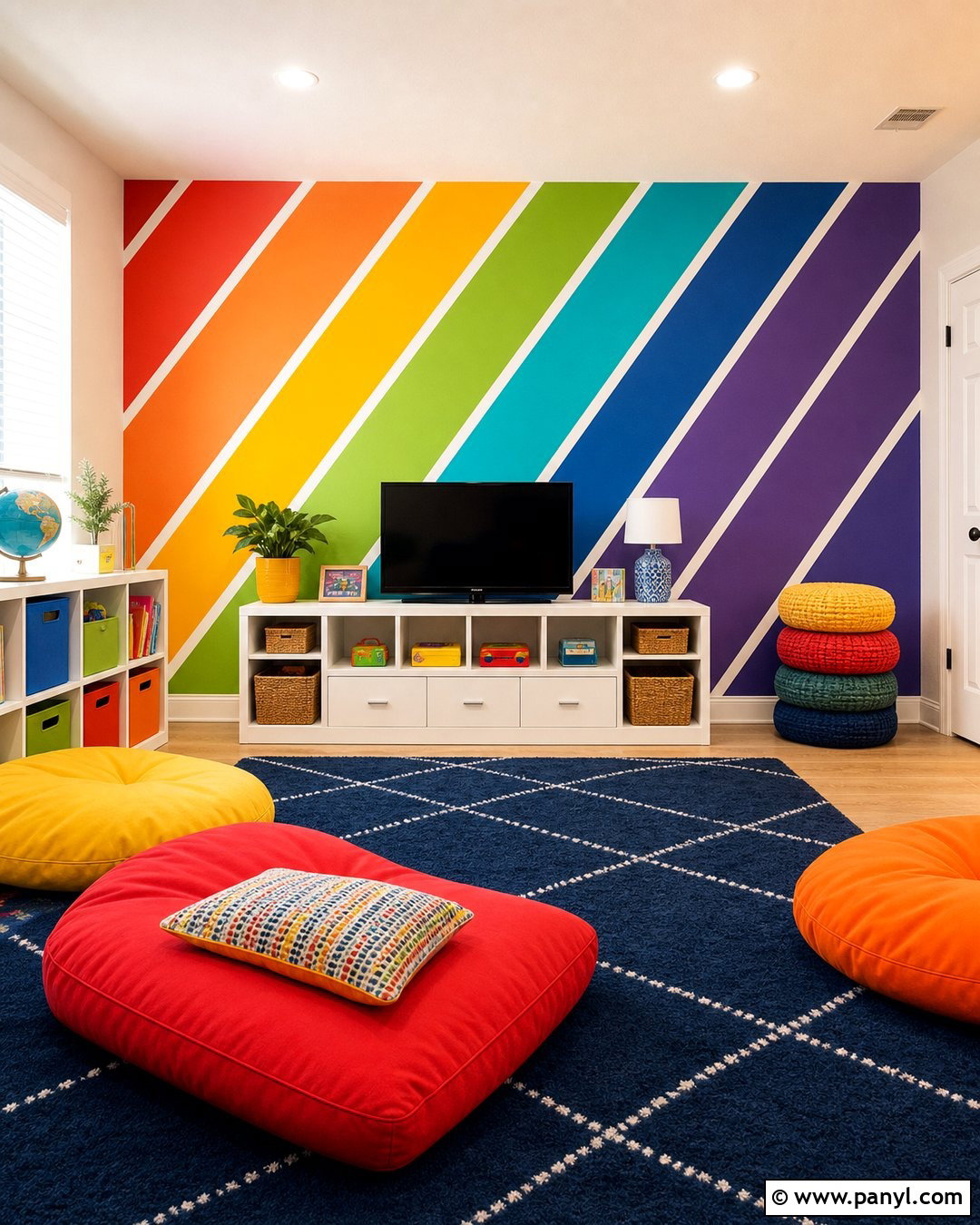 Diagonal Rainbow Stripe Wall - 30 Rainbow Stripe Wall Ideas