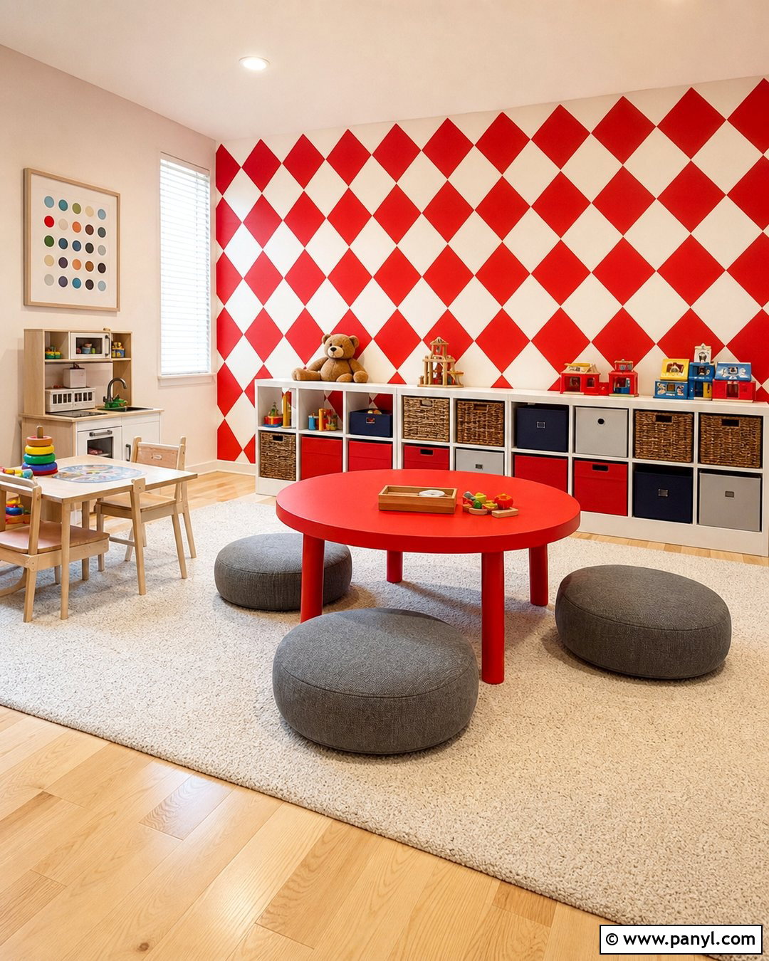 Diagonal Red And White Checkered Playroom Wall - 20 Red And White Checkered Wall Ideas