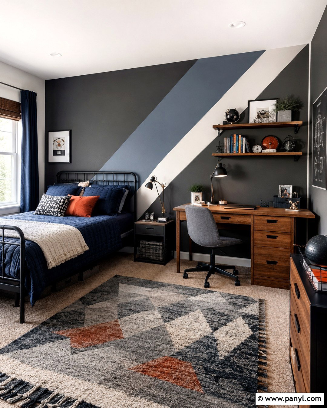 Diagonal Striped Teen Bedroom Wall - 20 Stripe On Wall Ideas
