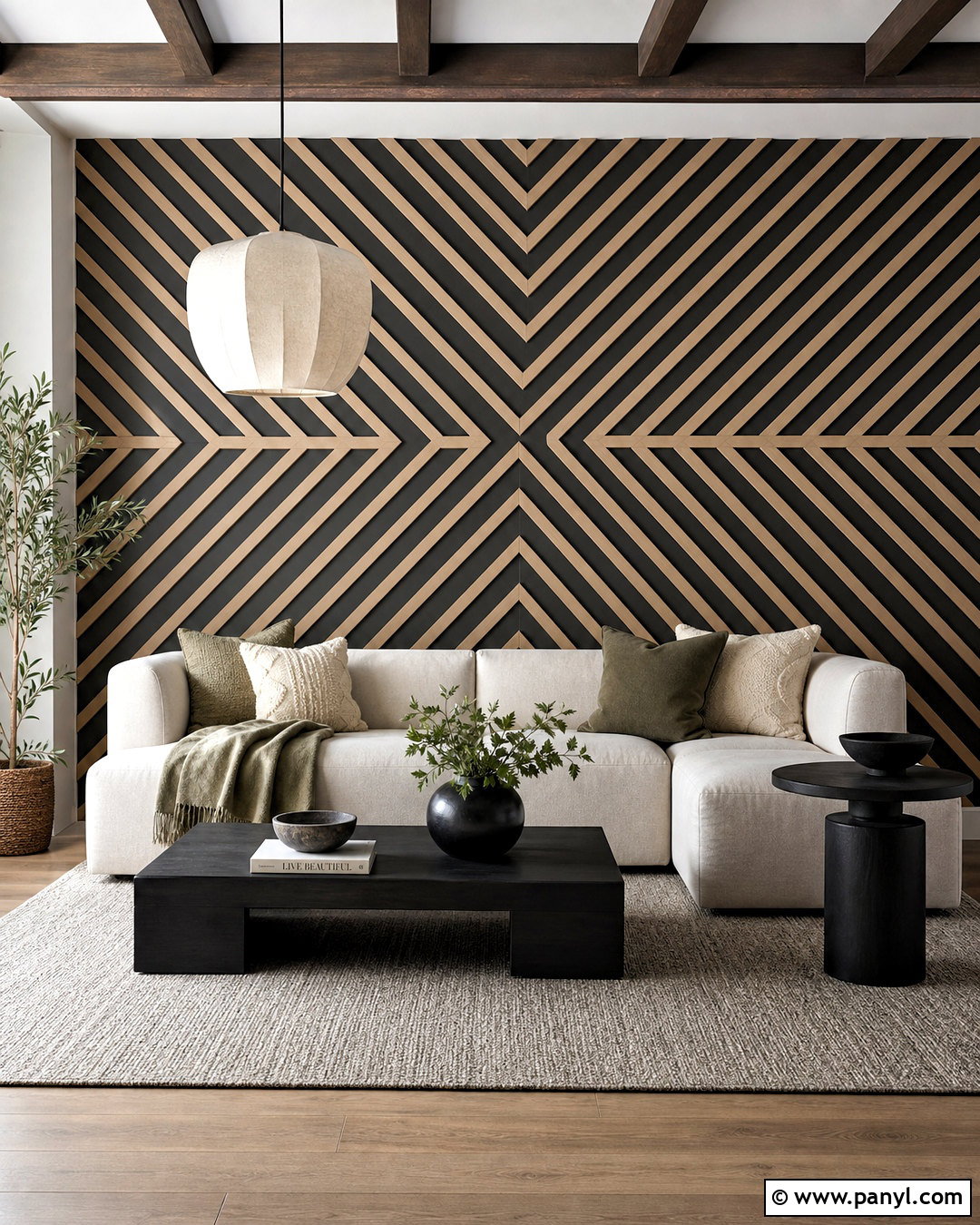 Diagonal Wood Slat Wall - 20 geometric wall design ideas