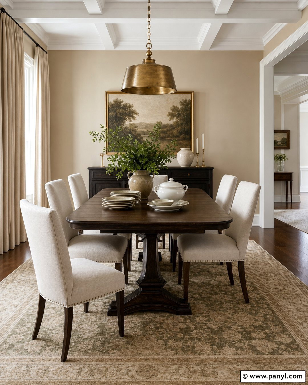 Dining Room With Dark Wood - 50 Vanilla Latte Color Wall Ideas