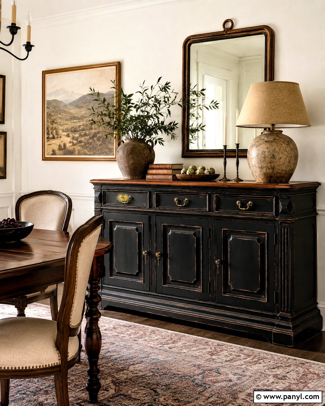Distressed Black Painted Buffet - 20 painted buffet ideas