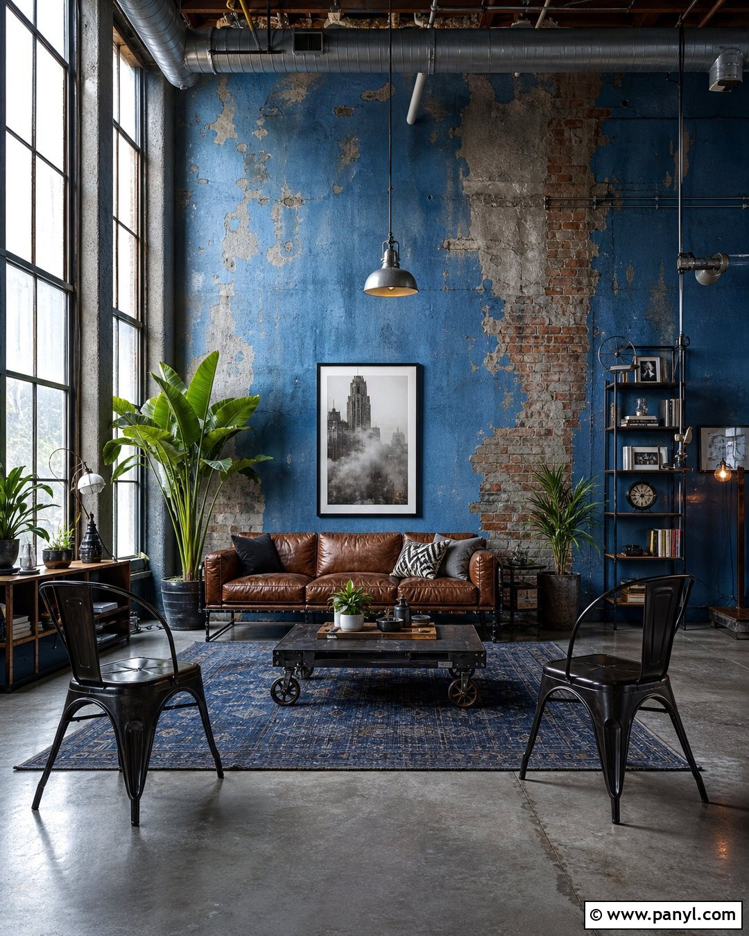 Distressed Blue Industrial Loft - 20 Blue Wall Decayed Room Ideas