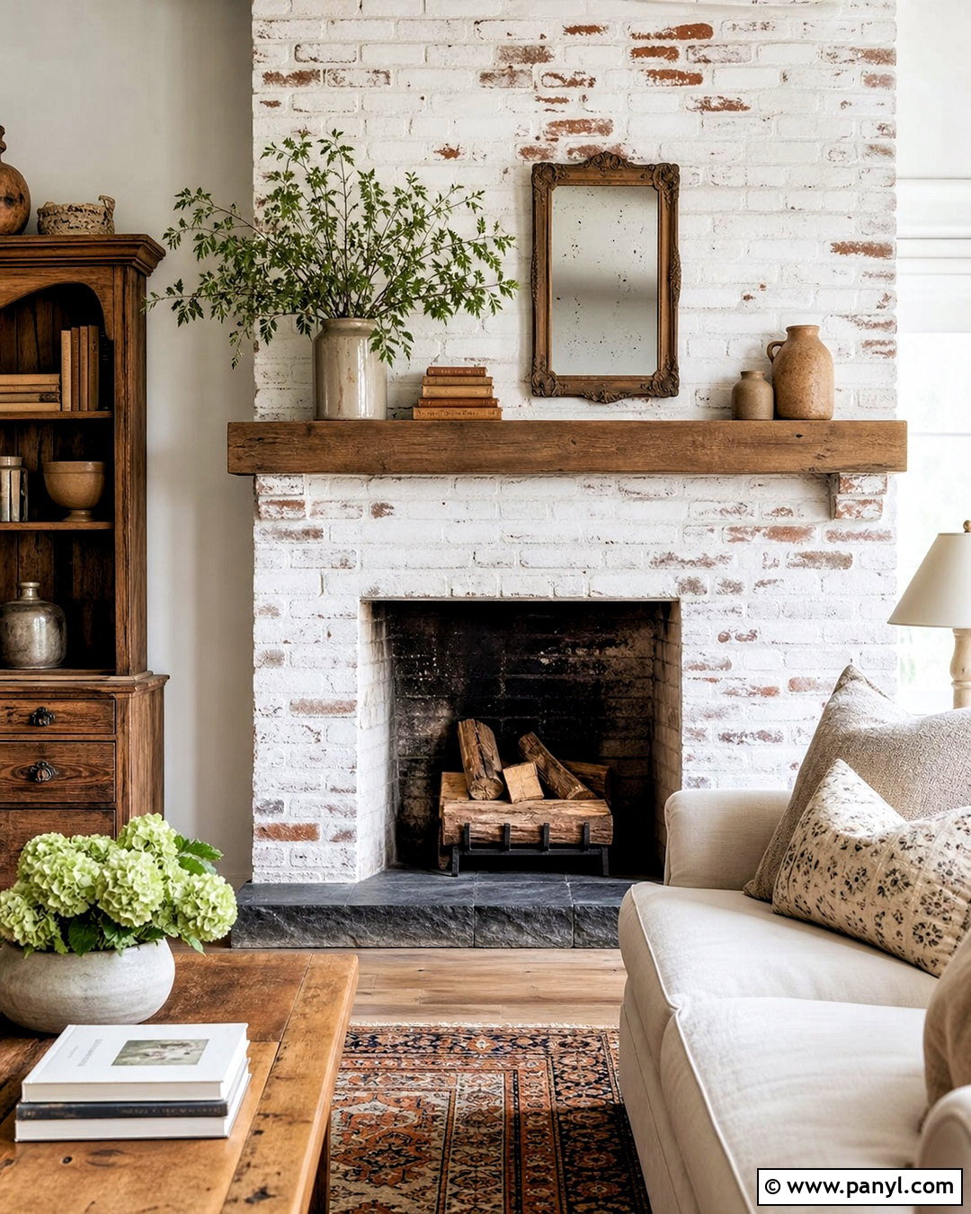 Distressed White Brick Fireplace - 20 white painted brick fireplace ideas