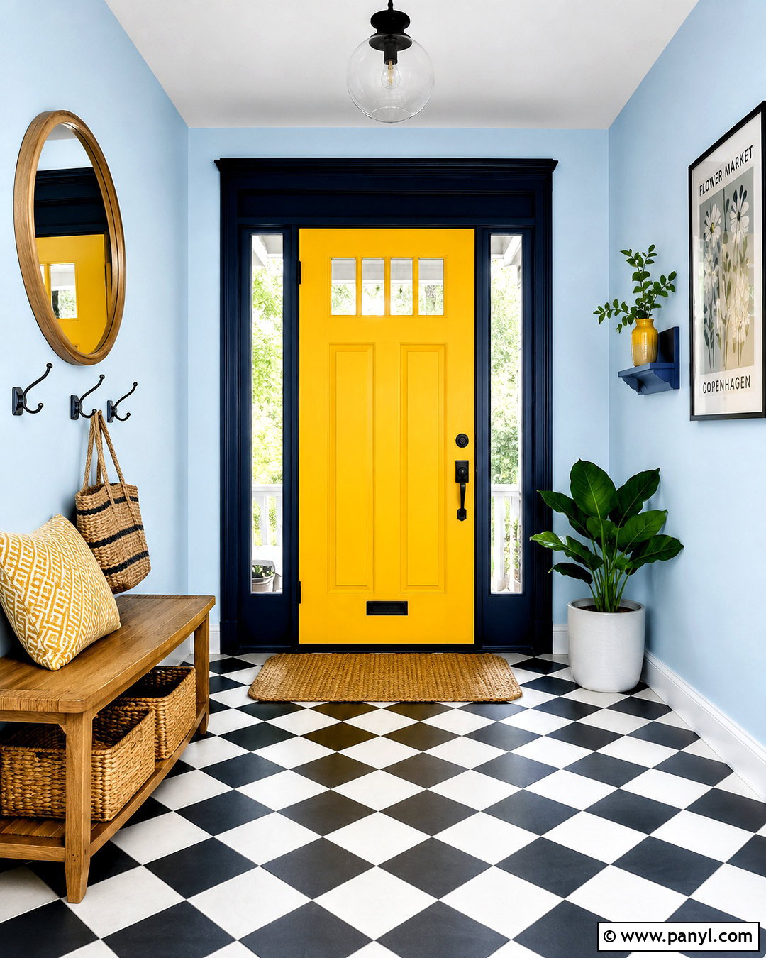 Door And Trim Colour Blocking Entryway - 20 colour blocking interior ideas