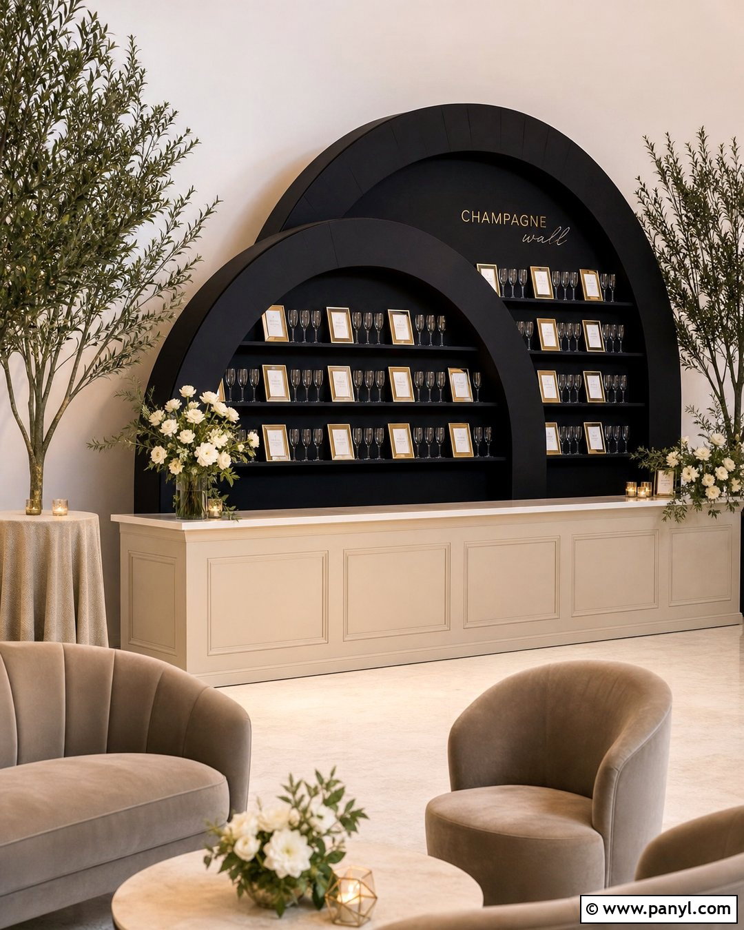 Double Arch Black Champagne Wall - 30 black champagne wall ideas