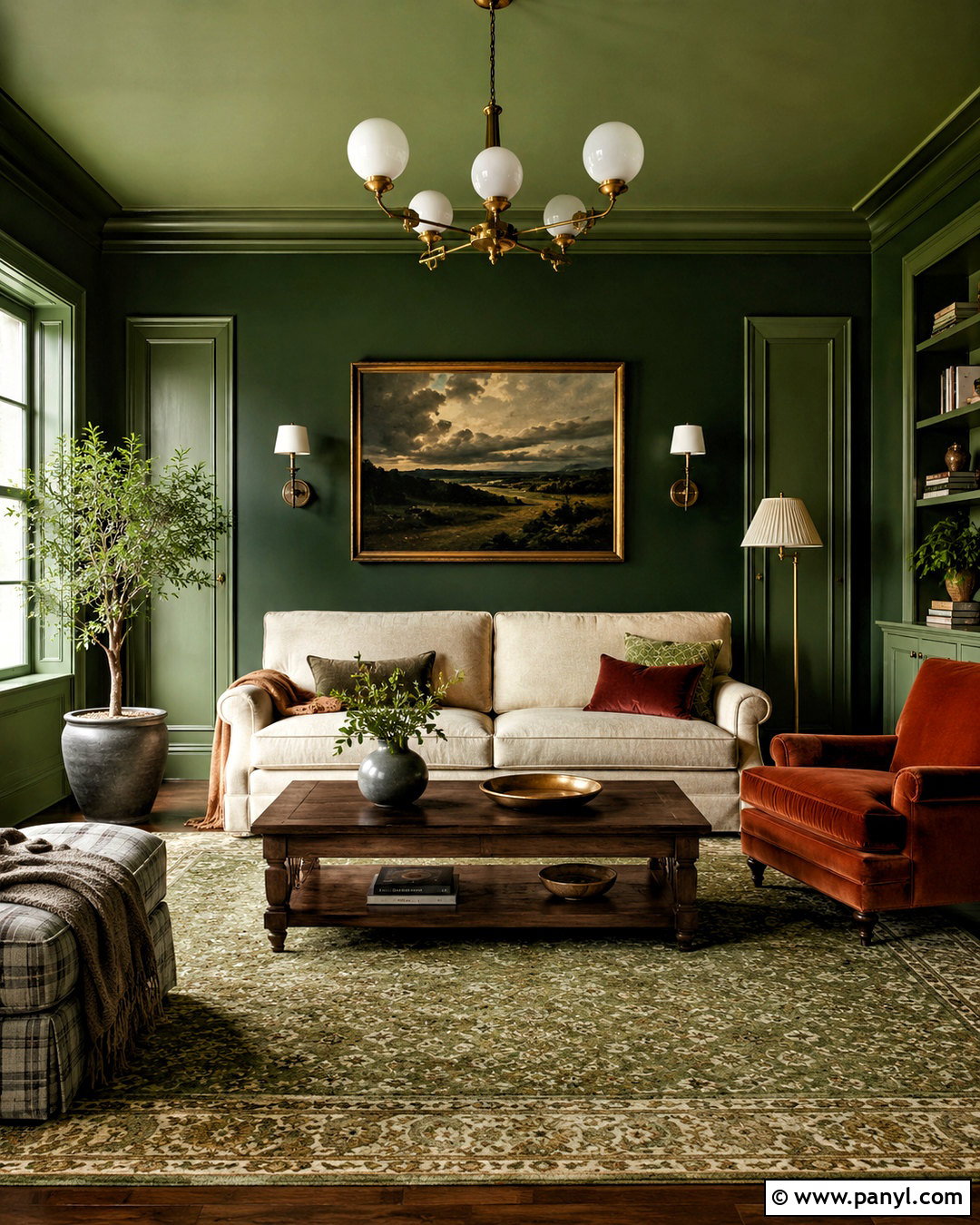 Double Drenched Green Living Room - 20 living room paint design ideas