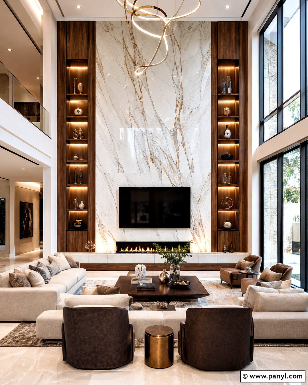 Double-Height Marble TV Feature Wall - 20 marble tv feature wall ideas