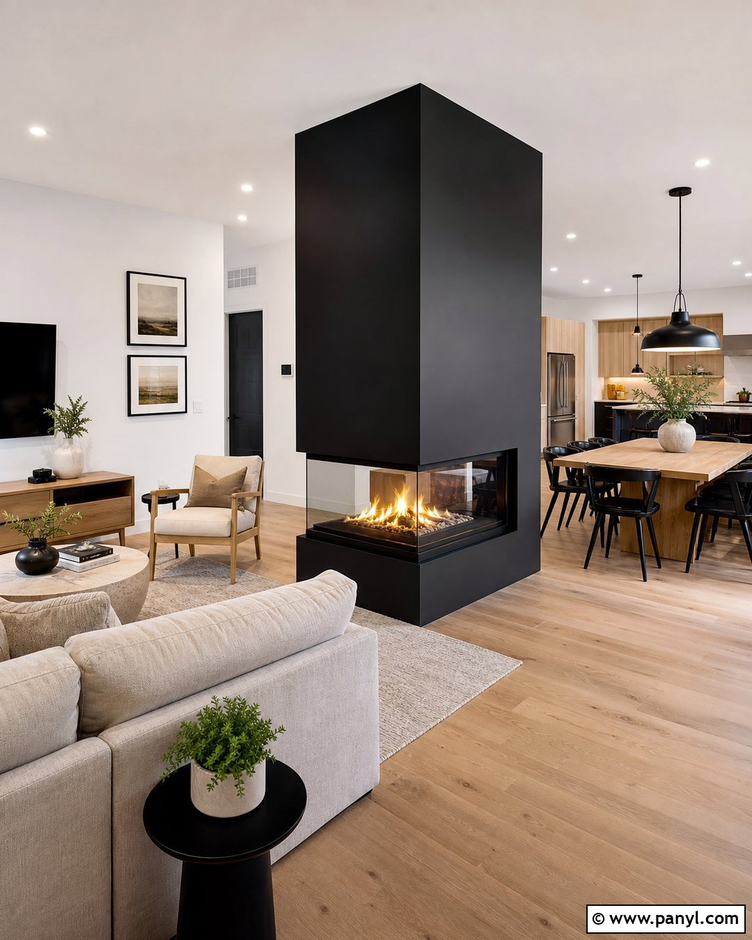 Double Sided Black Fireplace With White Walls - 35 Black Fireplace White Walls