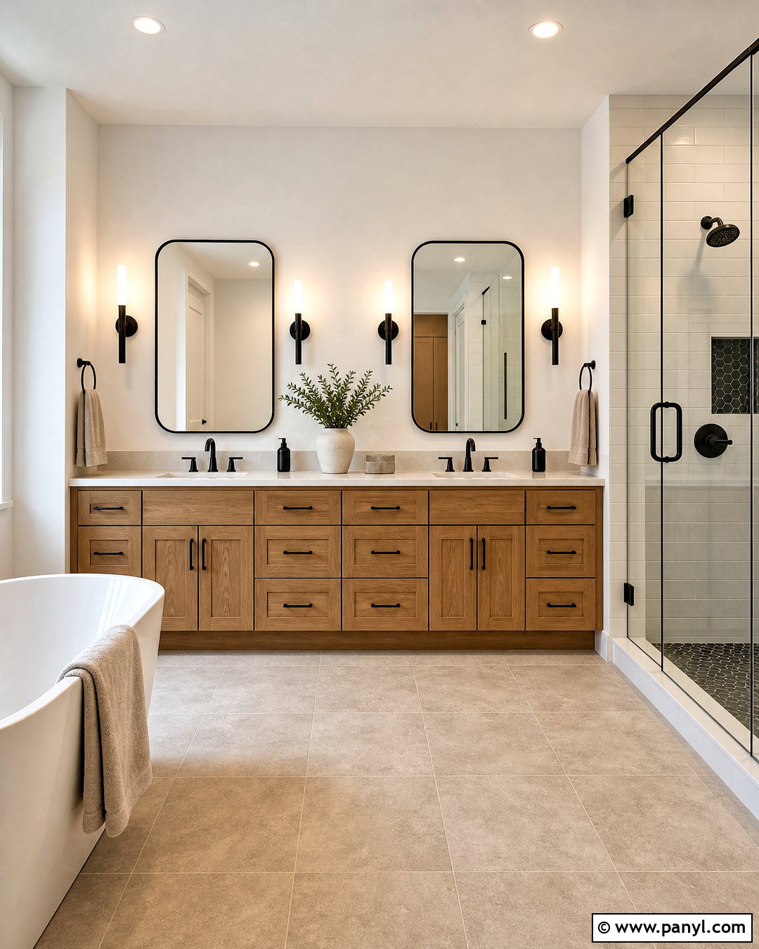 Double Vanity Bathroom With Black Accents - 20 bathroom with black accents