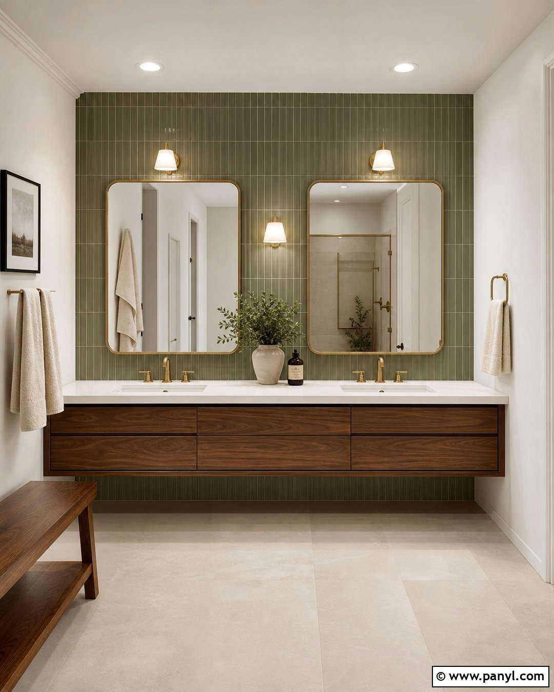 Double Vanity Green Accent Wall - 35 Green Accent Wall Bathroom Ideas