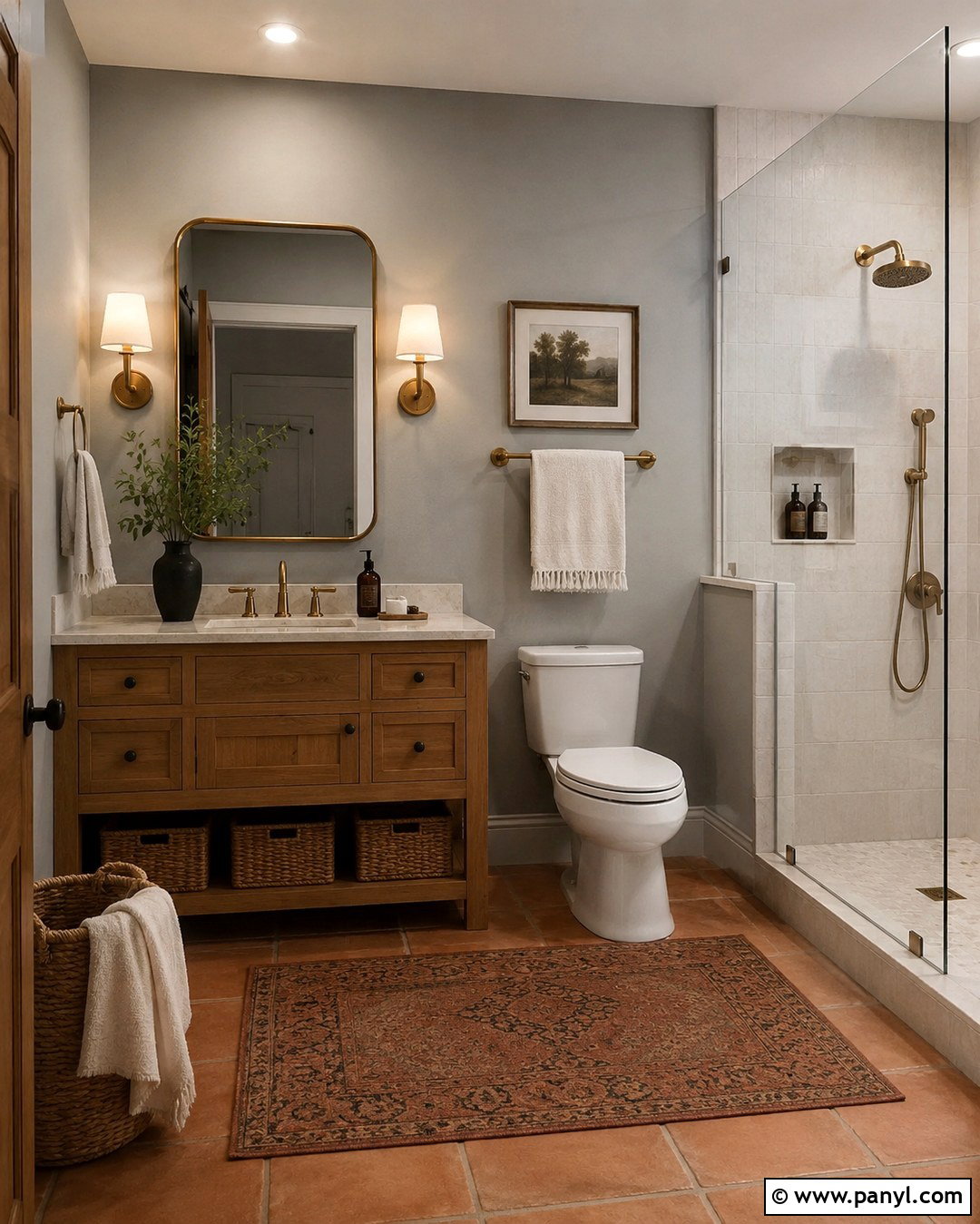 Dove Gray Bathroom With Terracotta Tile - 20 Dove Gray Walls