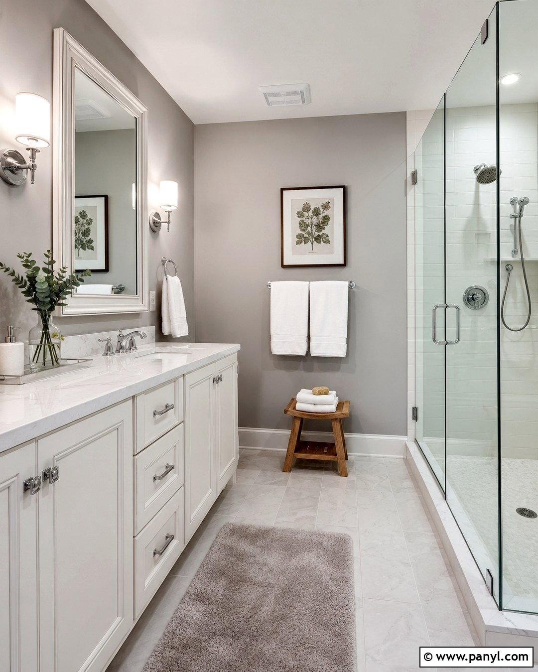 Dove Gray Bathroom With White Marble - 20 Dove Gray Walls