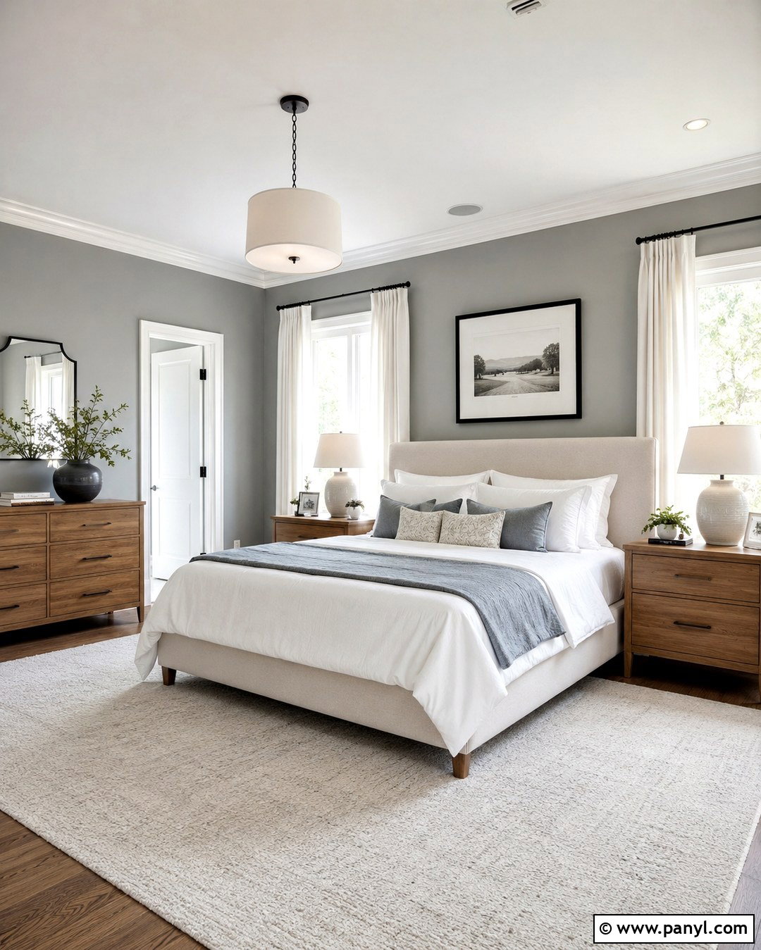 Dove Gray Bedroom With White Bedding - 20 Dove Gray Walls