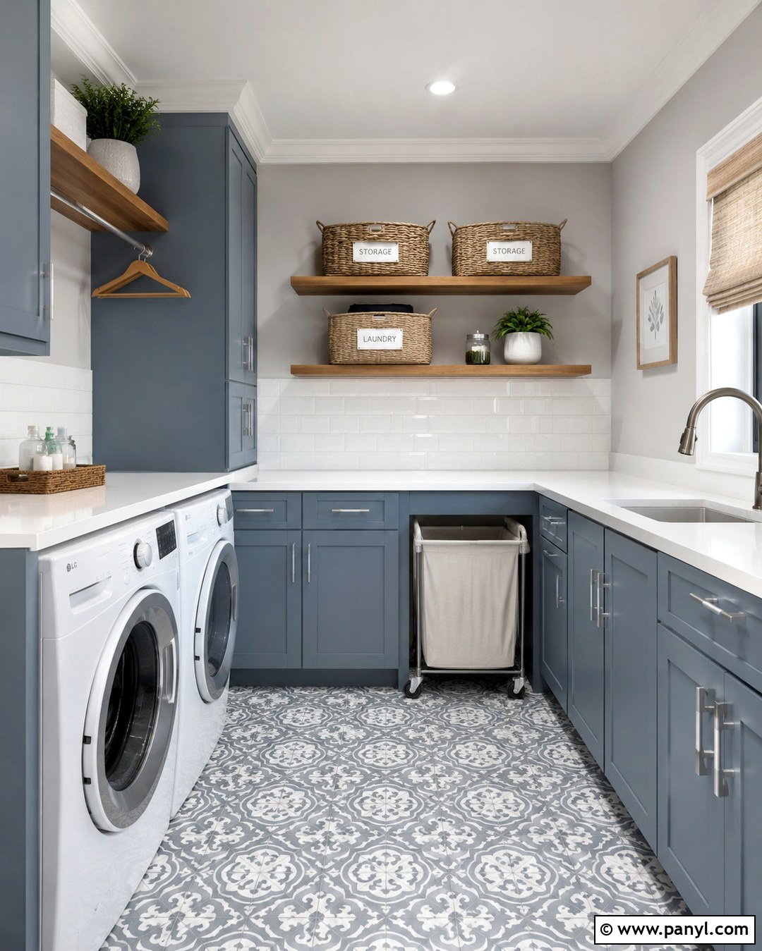 Dove Gray Laundry Room With Blue Cabinets - 20 Dove Gray Walls