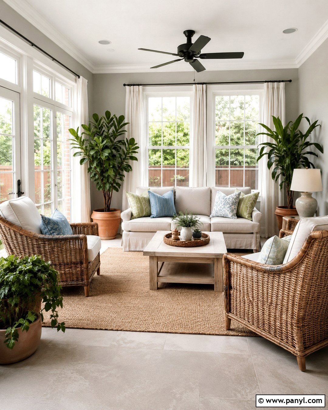 Dove Gray Sunroom With Woven Furniture - 20 Dove Gray Walls