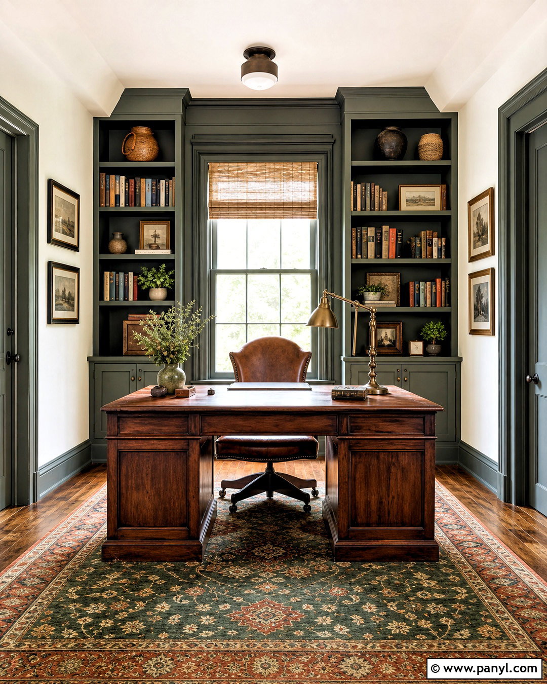 Dove Wing Home Office With Green Built-Ins - 20 dove wing benjamin moore ideas