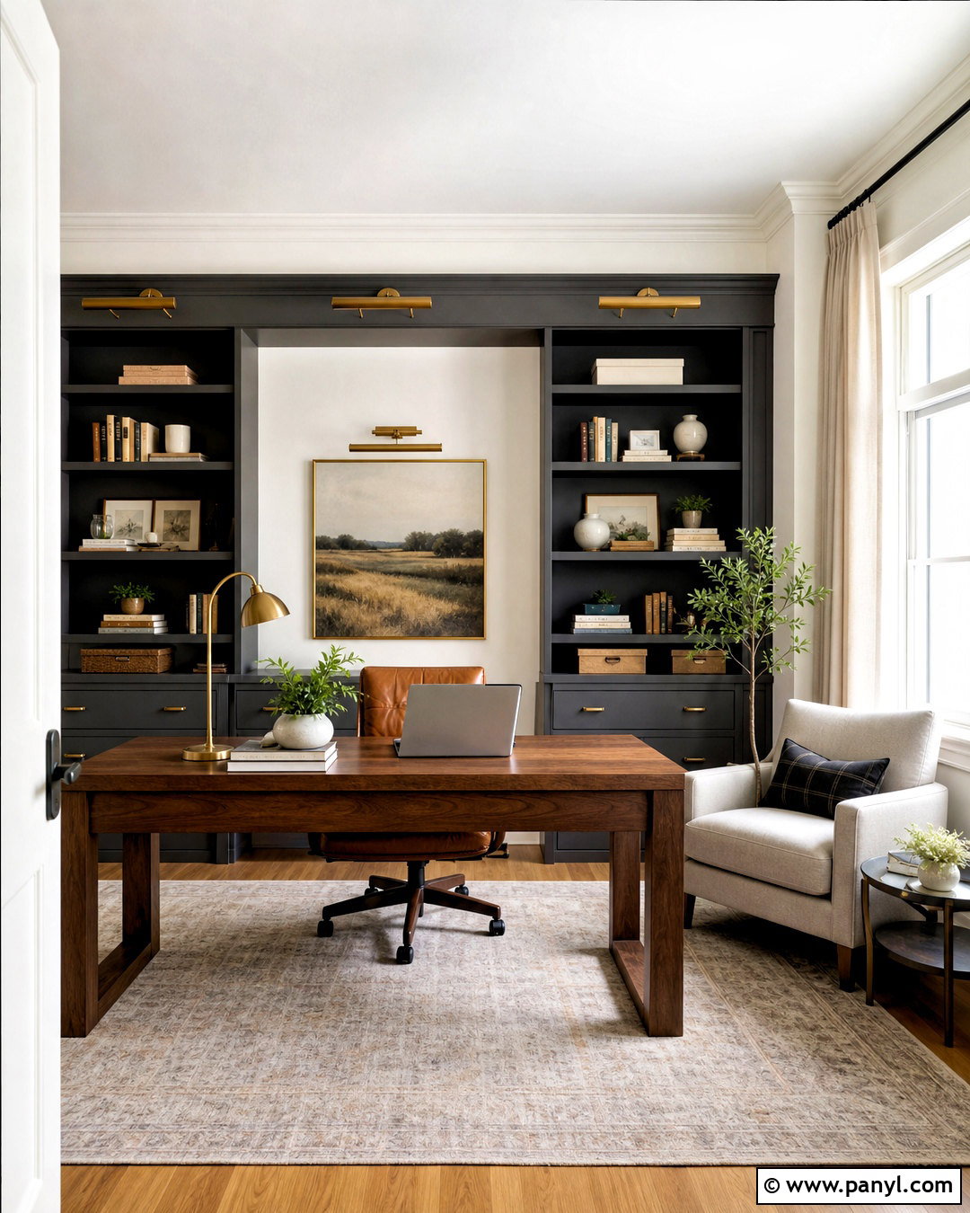 Dover White Home Office With Charcoal Built-Ins - 20 dove white sherwin williams ideas