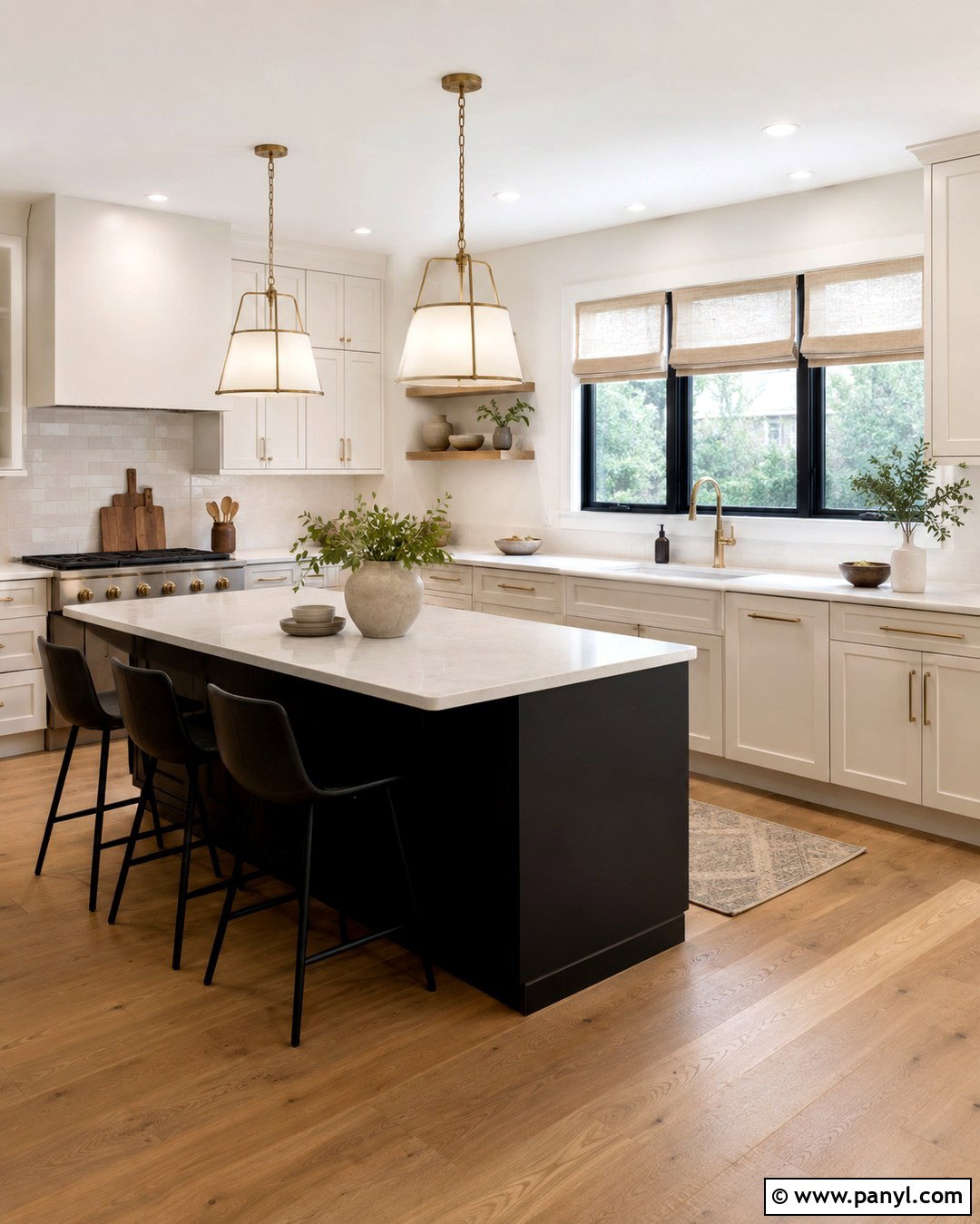 Dover White Walls With Black And Brass Accents - 20 dover white kitchen walls