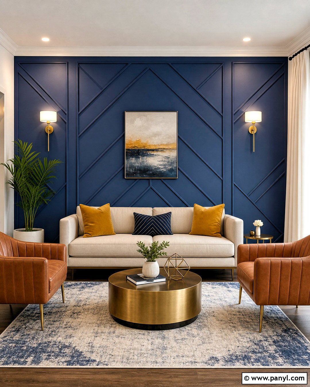 Drawing Room Back Wall With Geometric Panels - 20 drawing room back wall design ideas