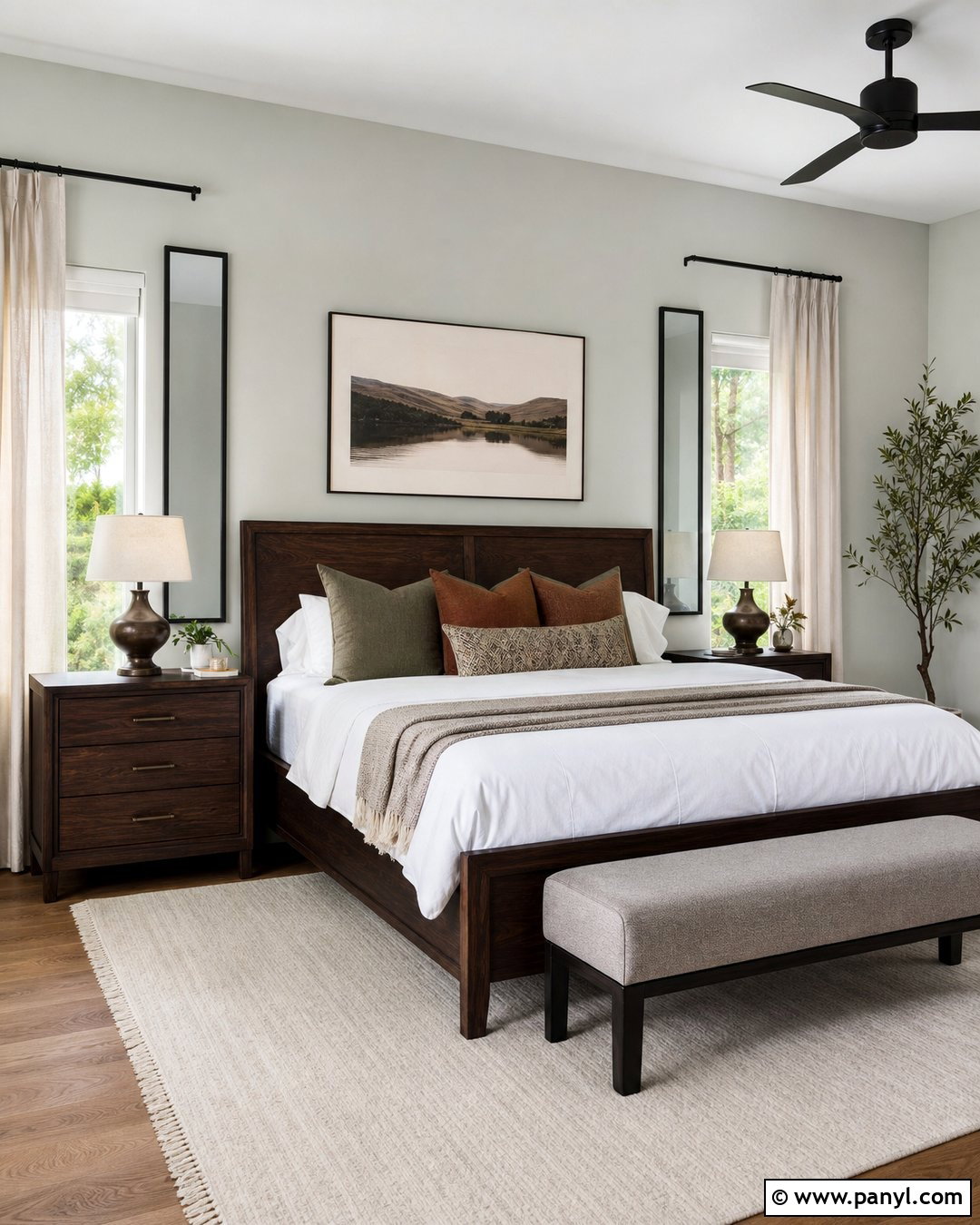 Drift of Mist Bedroom Walls With Dark Furniture - 30 sherwin williams drift of mist walls
