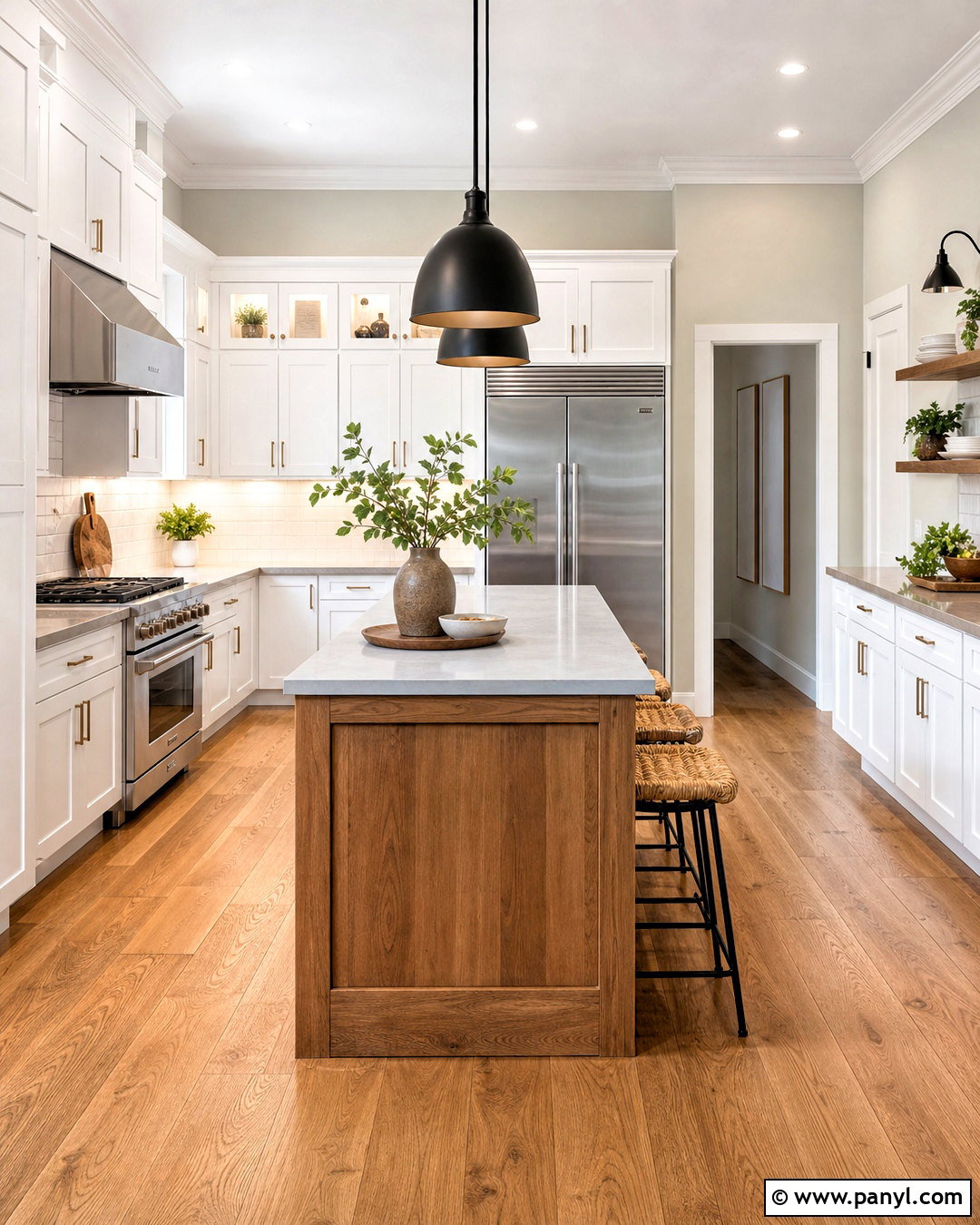 Drift of Mist Kitchen With White Cabinets - 20 sw drift of mist walls
