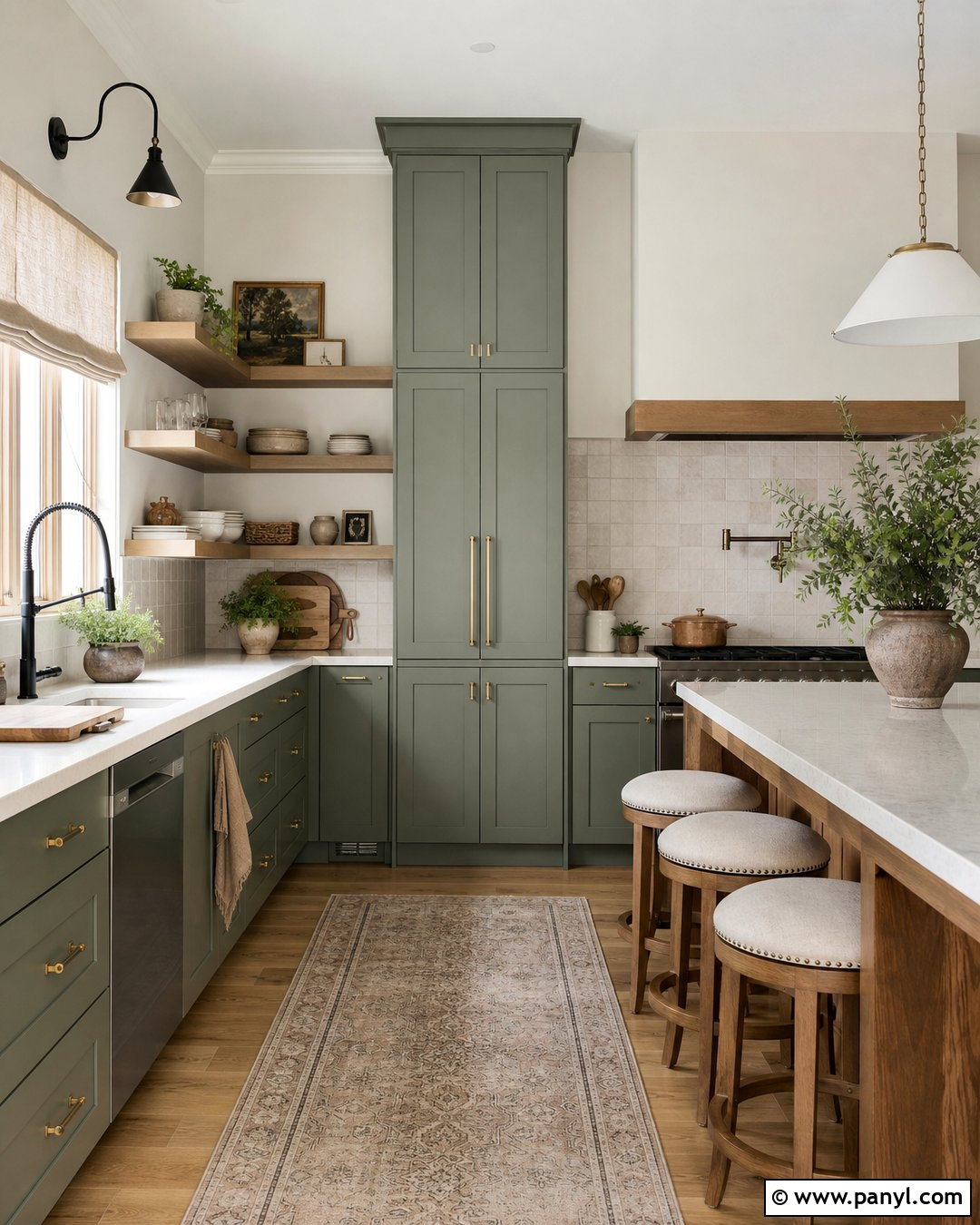 Drift of Mist Walls With Green Cabinets - 30 sherwin williams drift of mist walls