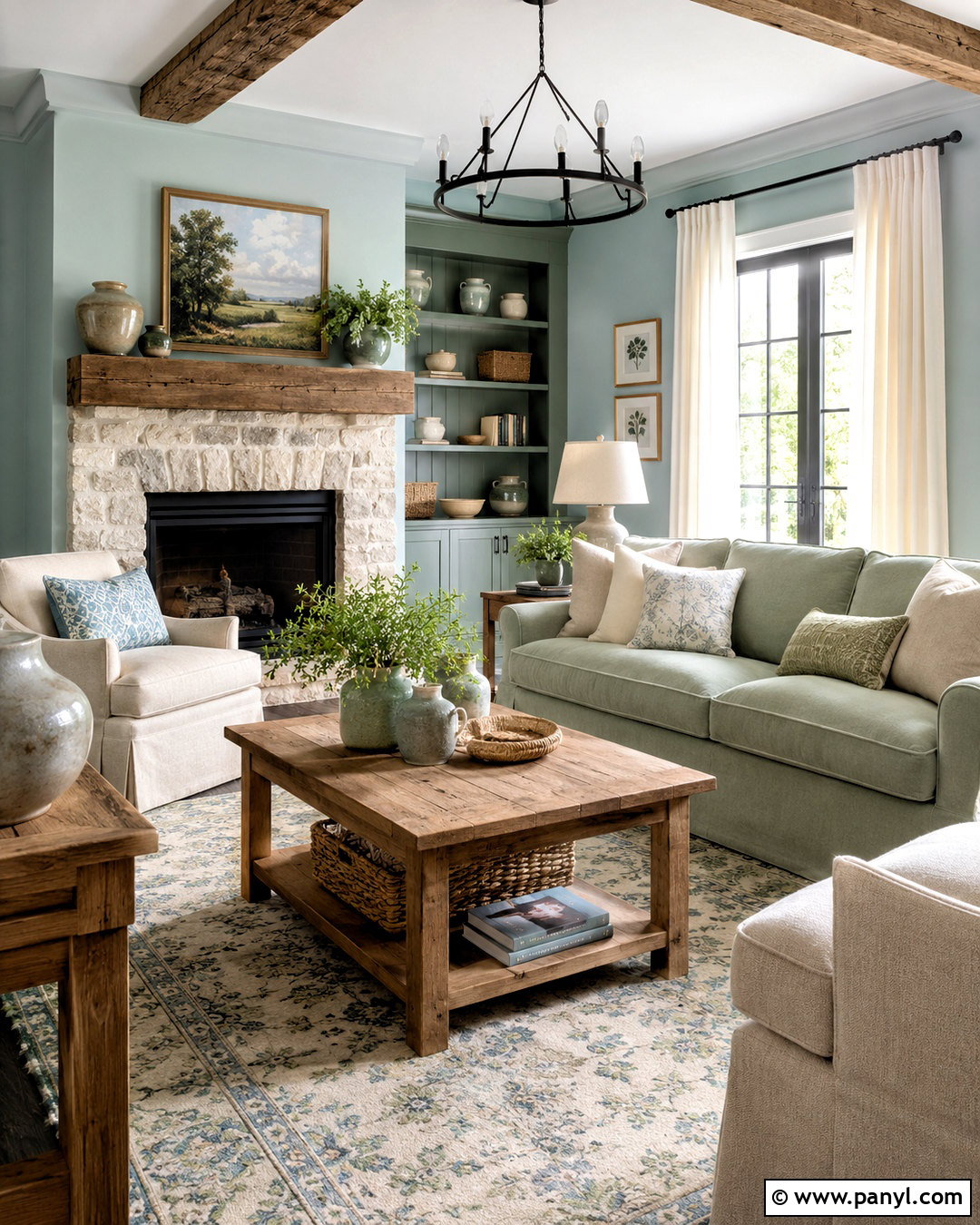 Duck Egg Blue And Sage Green Farmhouse Living Room - 20 blue and green living room color scheme ideas