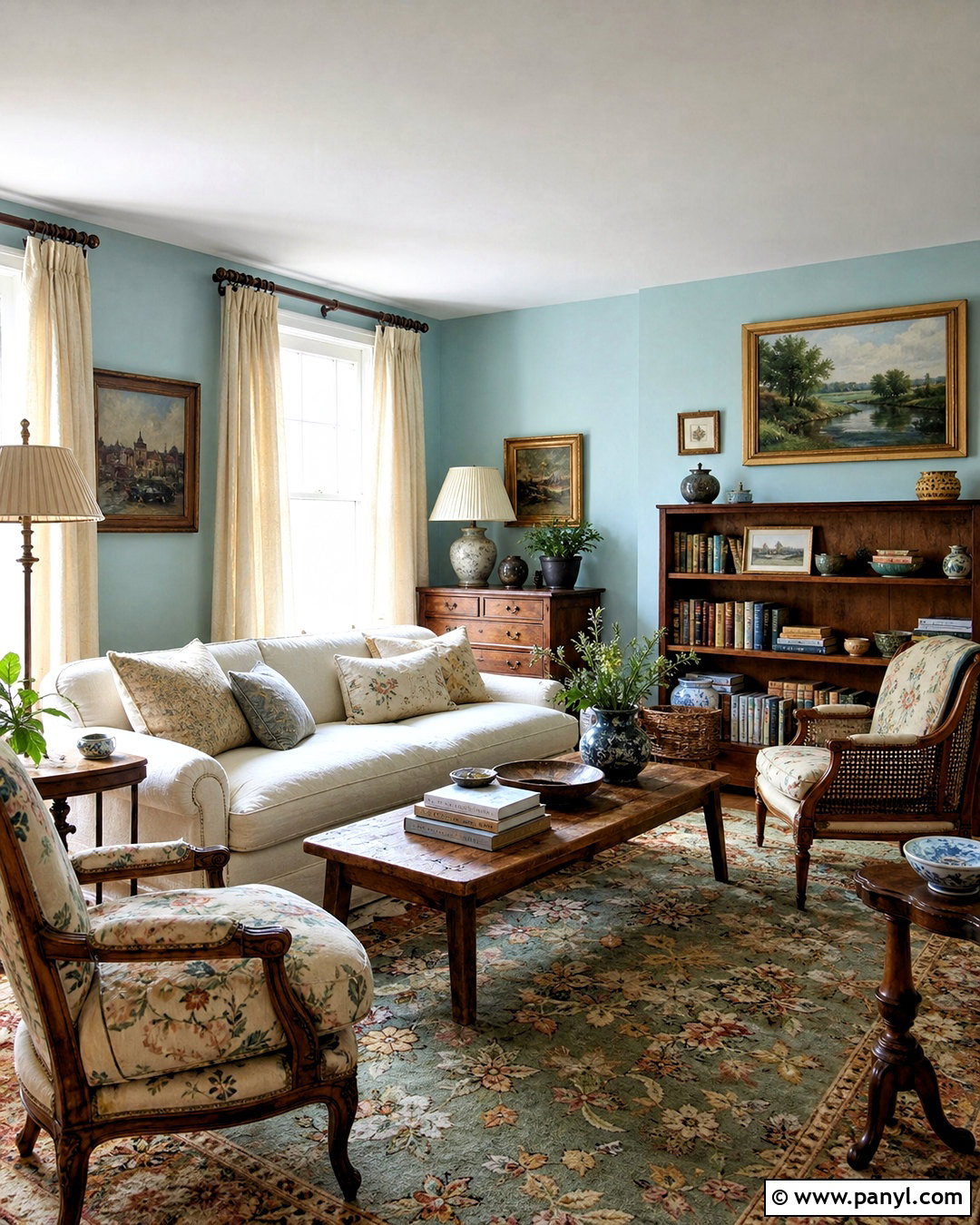 Duck Egg Blue Living Room Walls With Antique Wood - 20 blue living room walls
