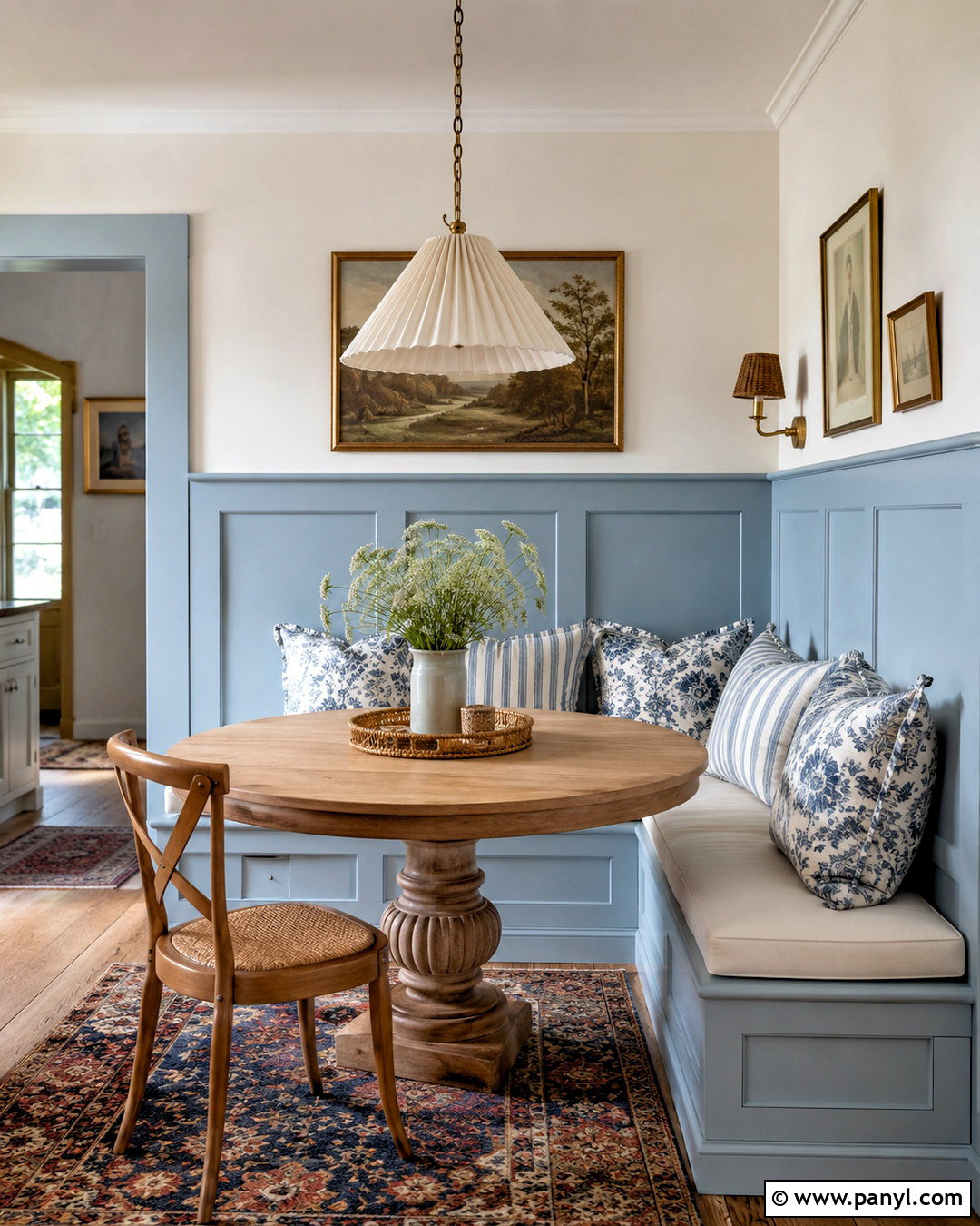 Duck Egg Blue Wall Panelling Dining Nook - 20 blue wall panelling ideas