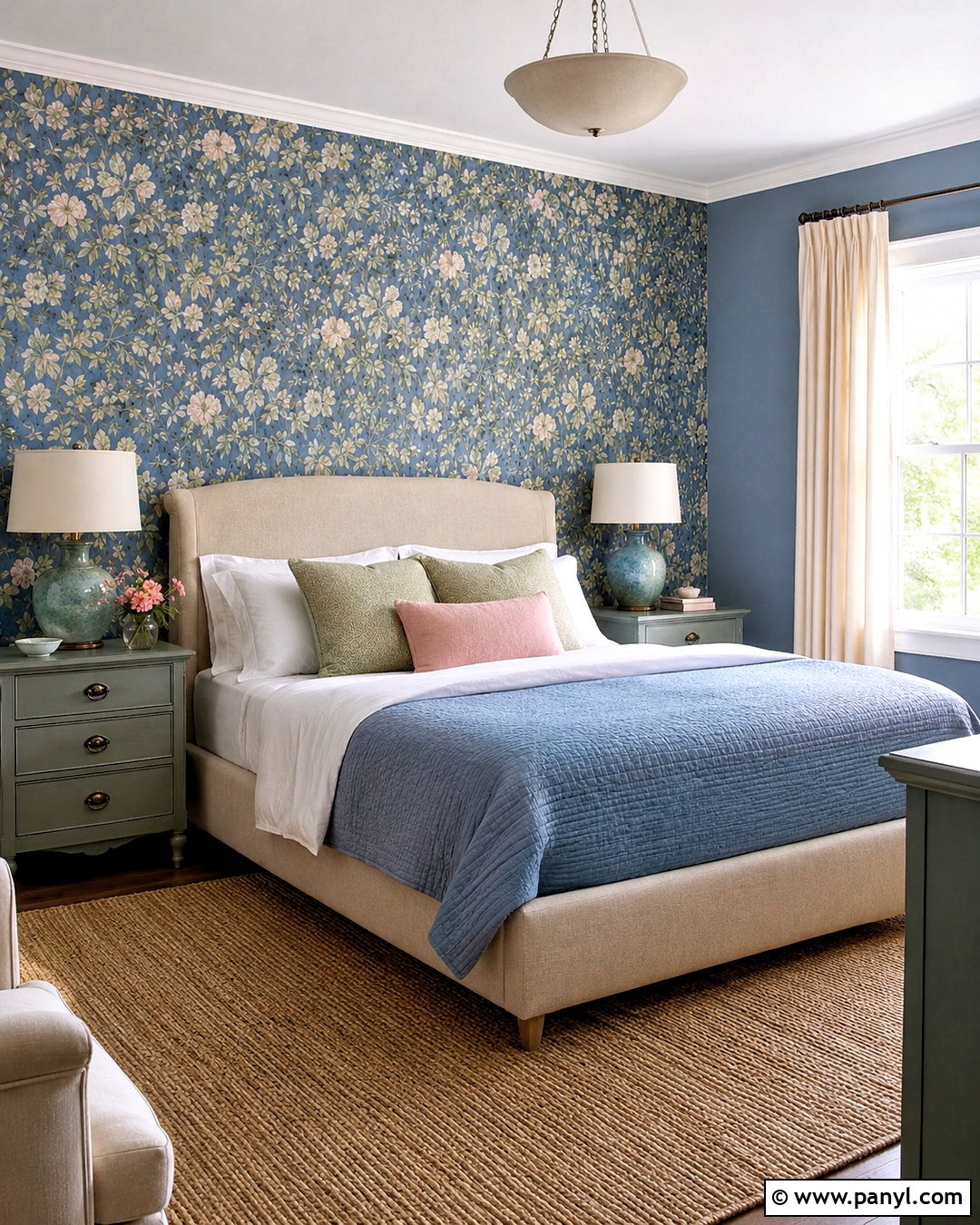 Dusky Blue Bedroom With Floral Wallpaper - 20 dusky blue bedroom ideas