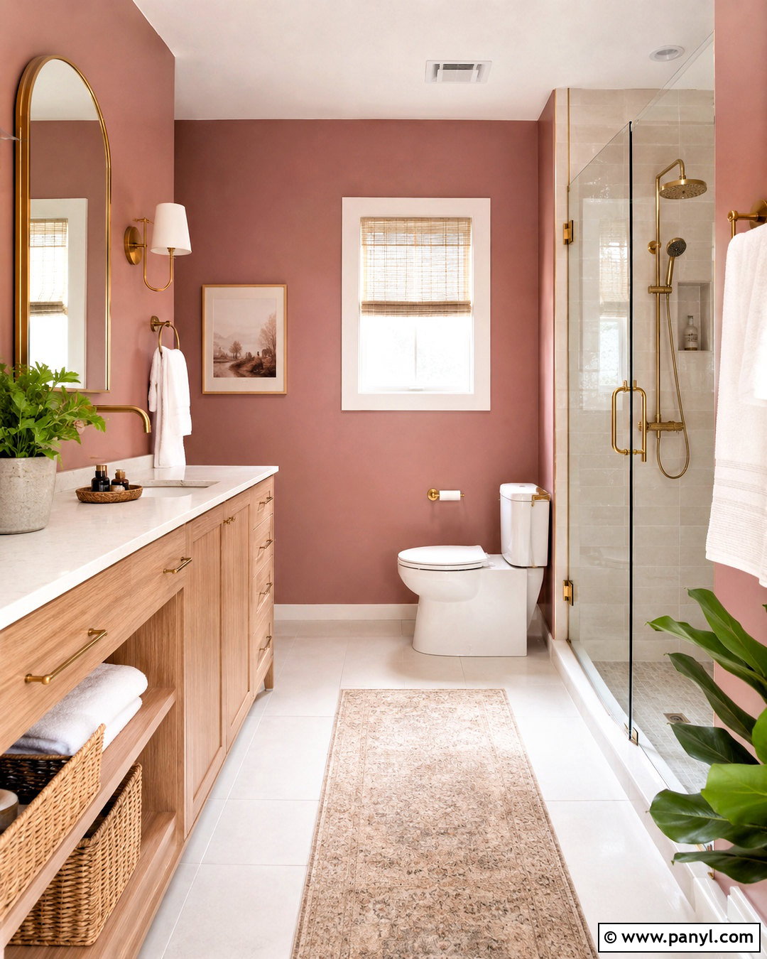 Dusky Pink Bathroom With Brass Fixtures - 20 dusky pink bathroom ideas