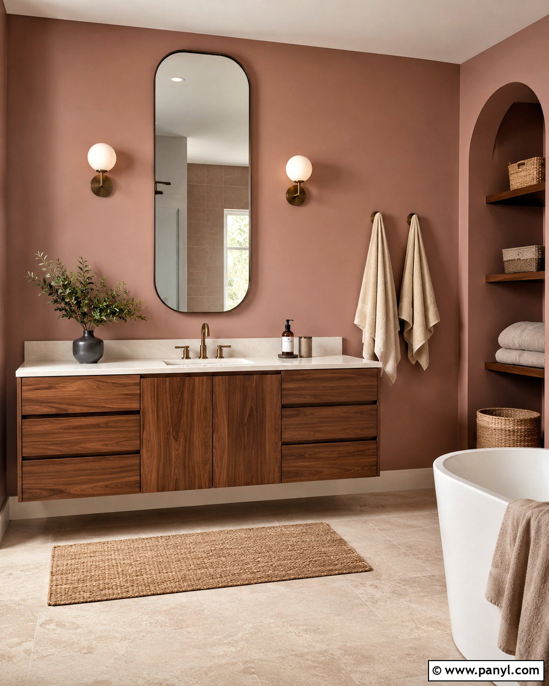 Dusky Pink Bathroom With Walnut Vanity - 20 dusky pink bathroom ideas