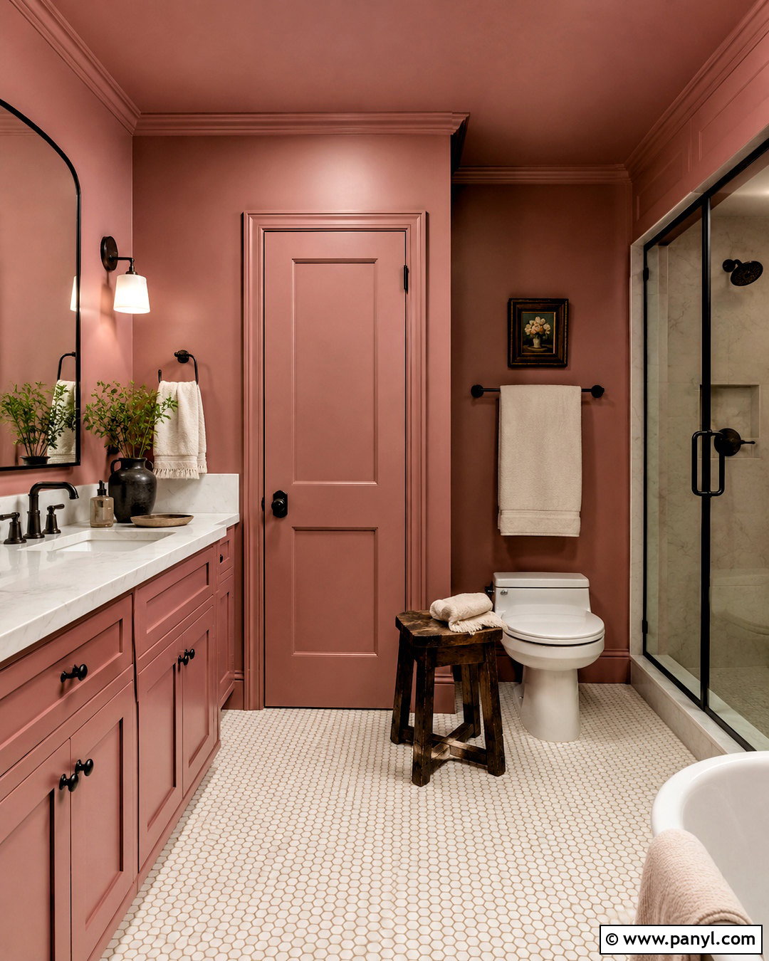 Dusky Pink Color Drenched Bathroom - 20 dusky pink bathroom ideas