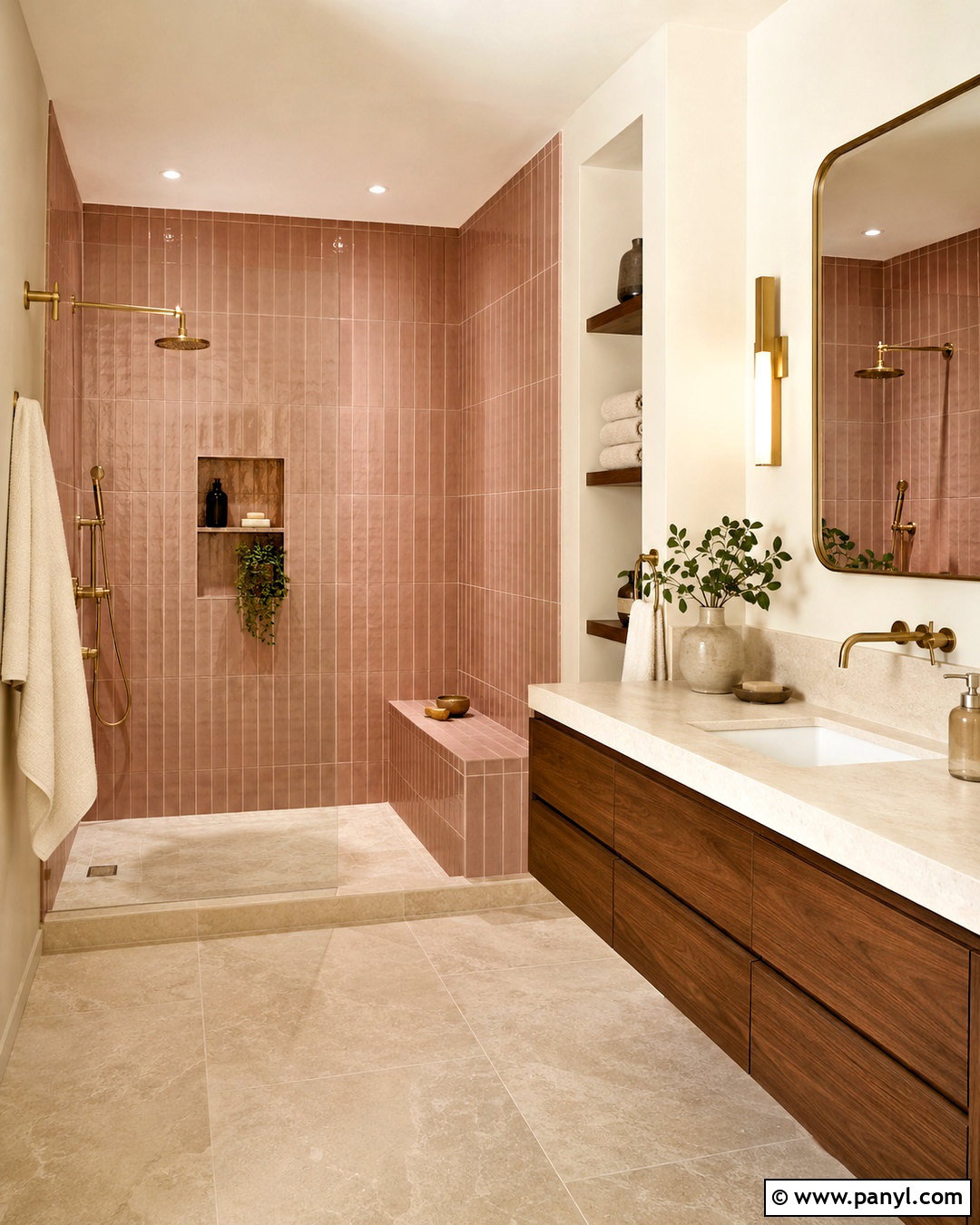 Dusky Pink Walk-In Shower - 20 dusky pink bathroom ideas