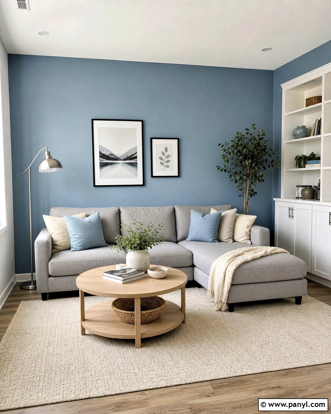 Dusty Blue Accent Wall With Gray Sectional - 20 blue accent wall living room ideas