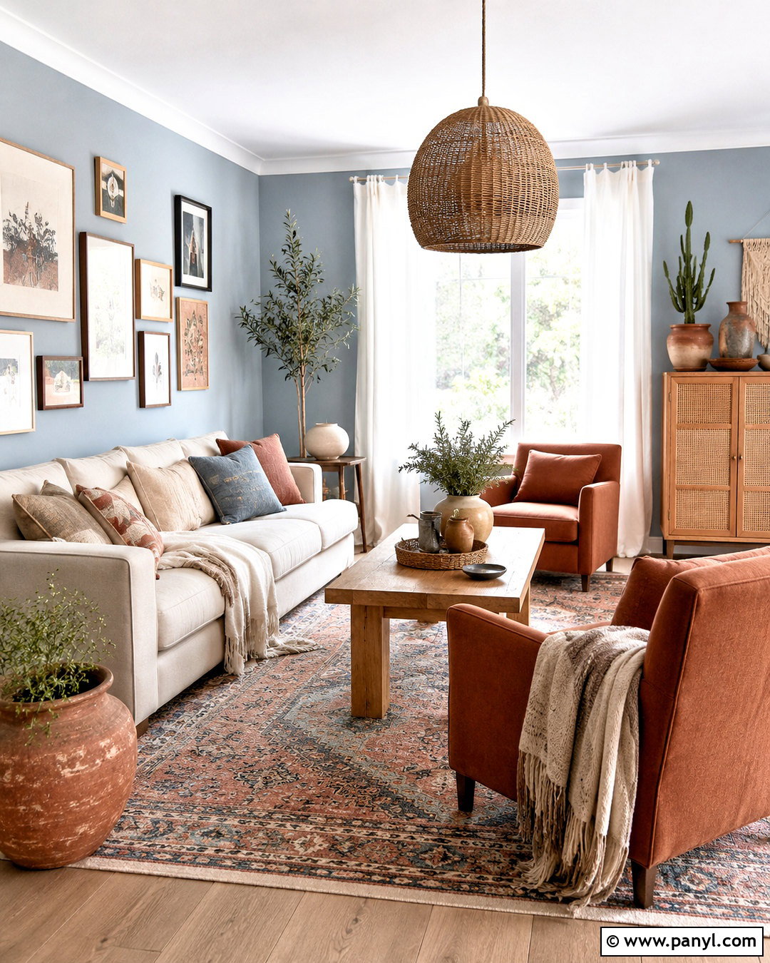 Dusty Blue And Clay Boho Living Room - 20 boho living room color scheme ideas