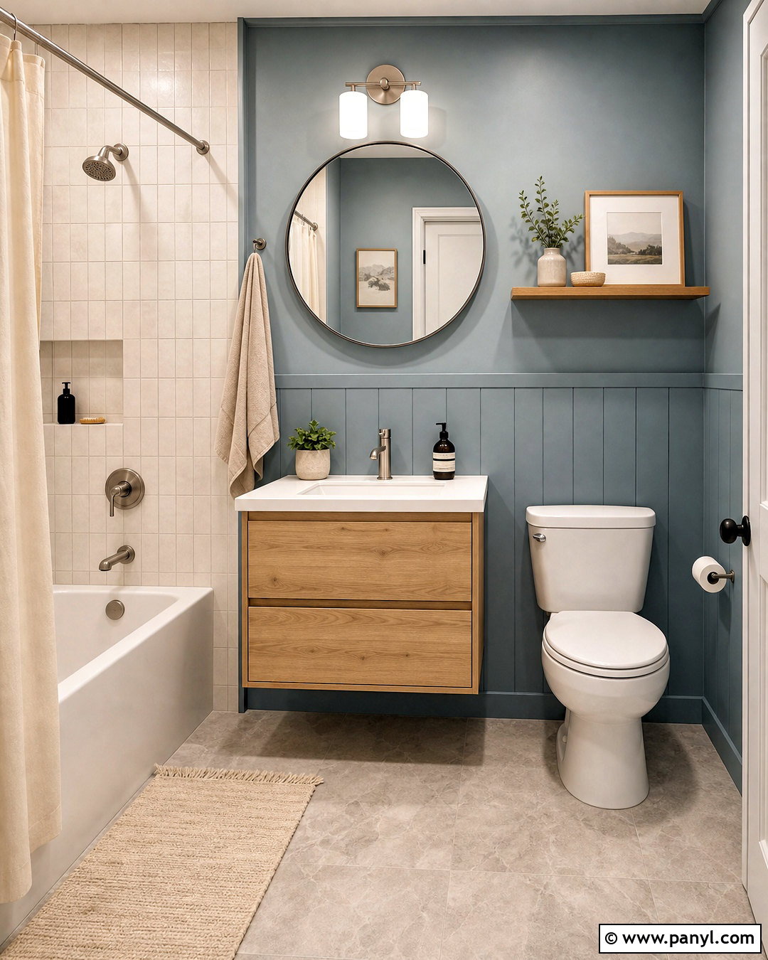 Dusty Blue And Light Oak Bathroom - 20 small bathroom colour schemes