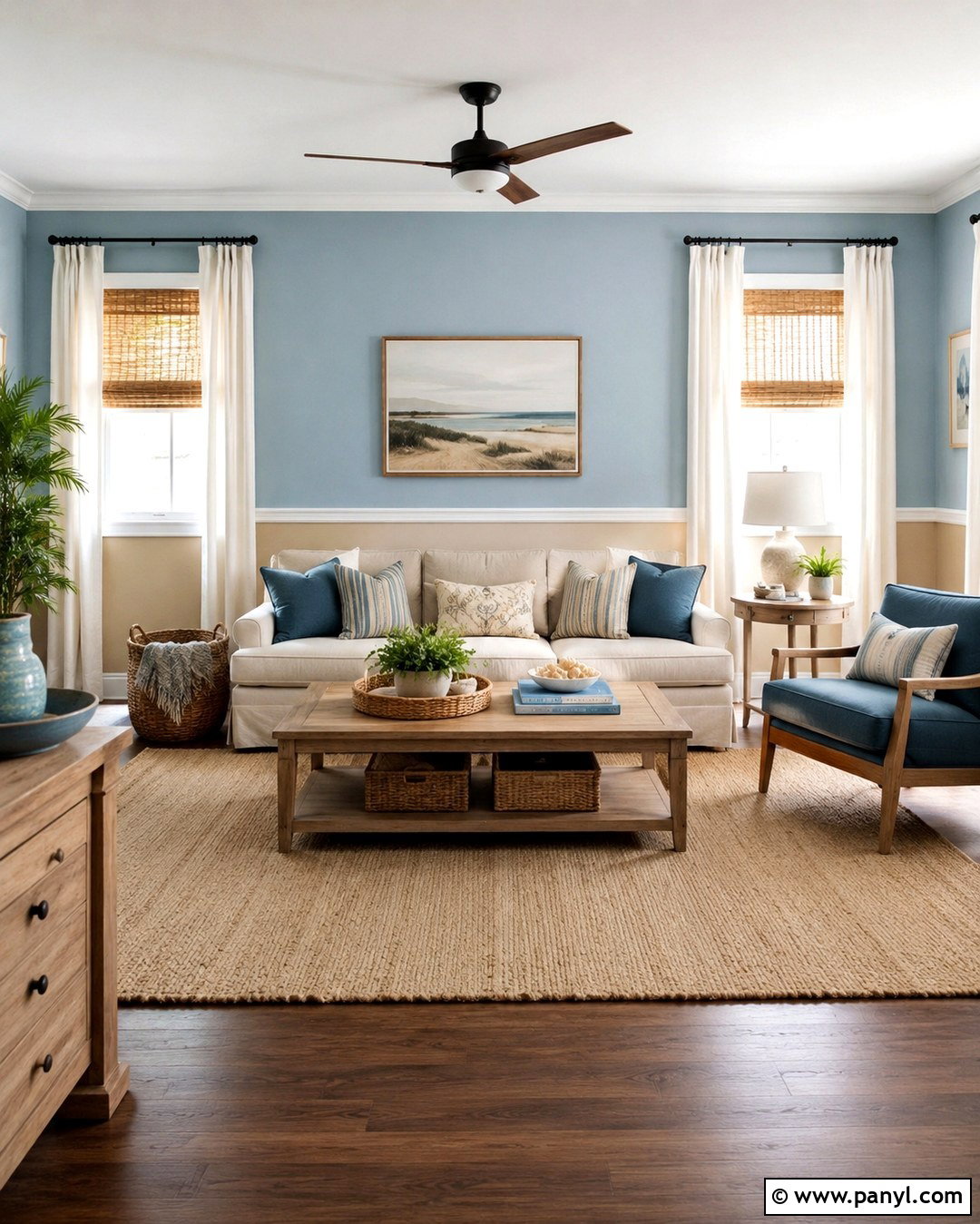 Dusty Blue And Warm Beige Living Room Walls - 20 Living Room Color Combination Wall Ideas