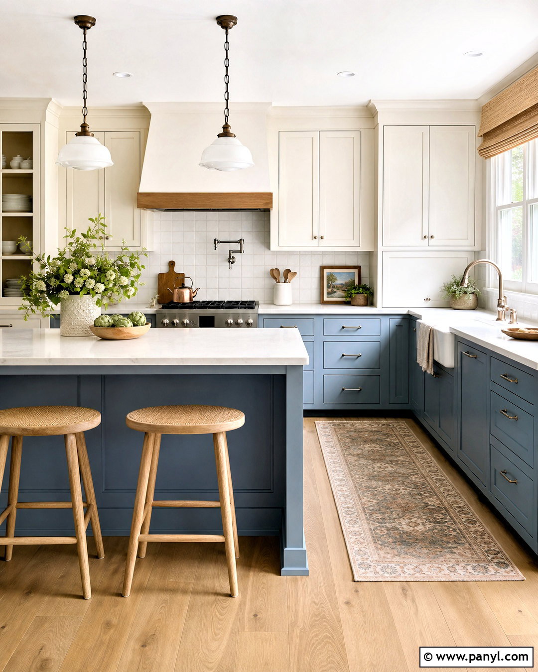 Dusty Blue And Warm White Farmhouse Kitchen - 20 farmhouse kitchen color scheme ideas
