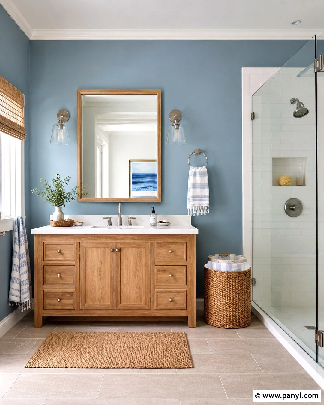 Dusty Blue Bathroom Wall - 20 One Wall Painted Bathroom Ideas