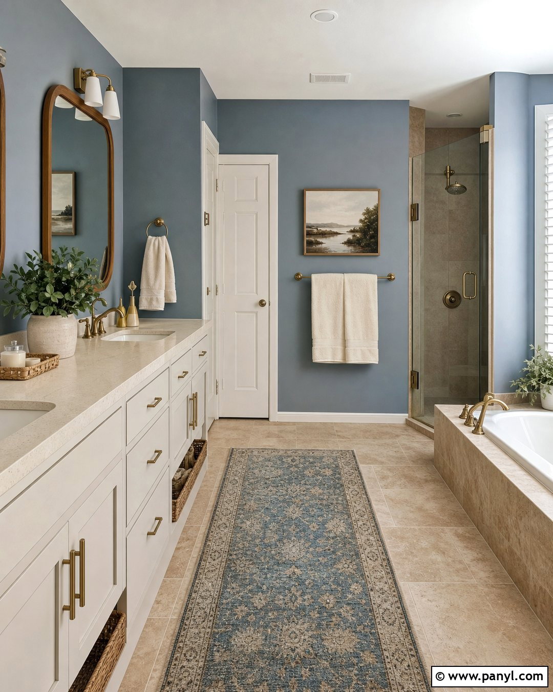 Dusty Blue Bathroom Walls With Beige Tile - 30 Bathroom Blue Walls