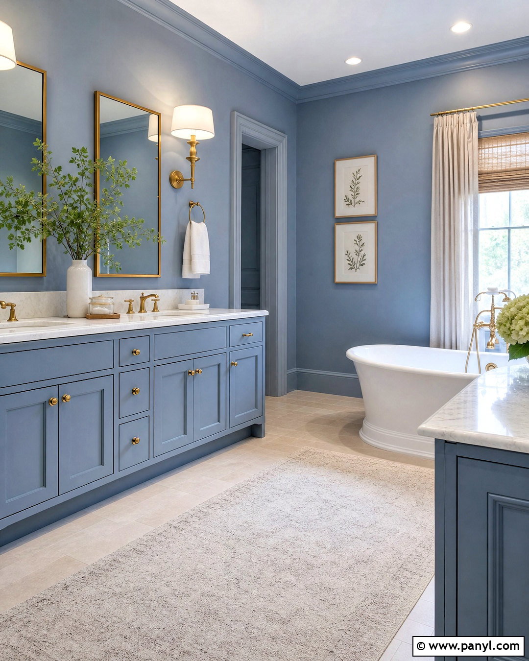 Dusty Blue Bathroom With Brass Fixtures - 20 dusty blue bathroom ideas