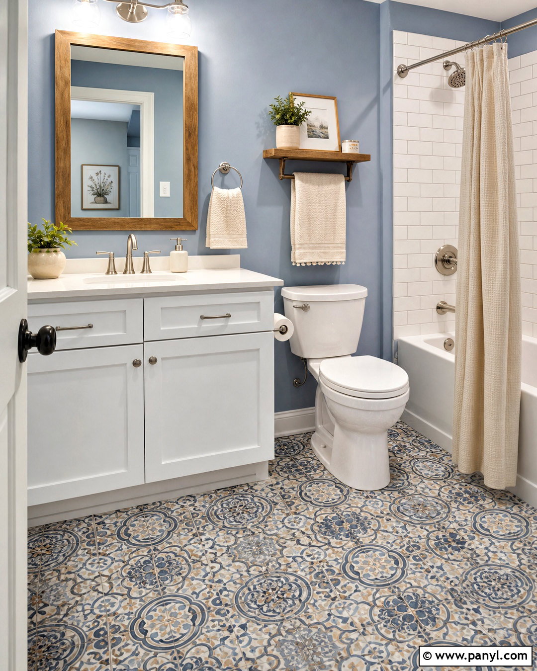 Dusty Blue Bathroom With Patterned Floor Tile - 20 dusty blue bathroom ideas