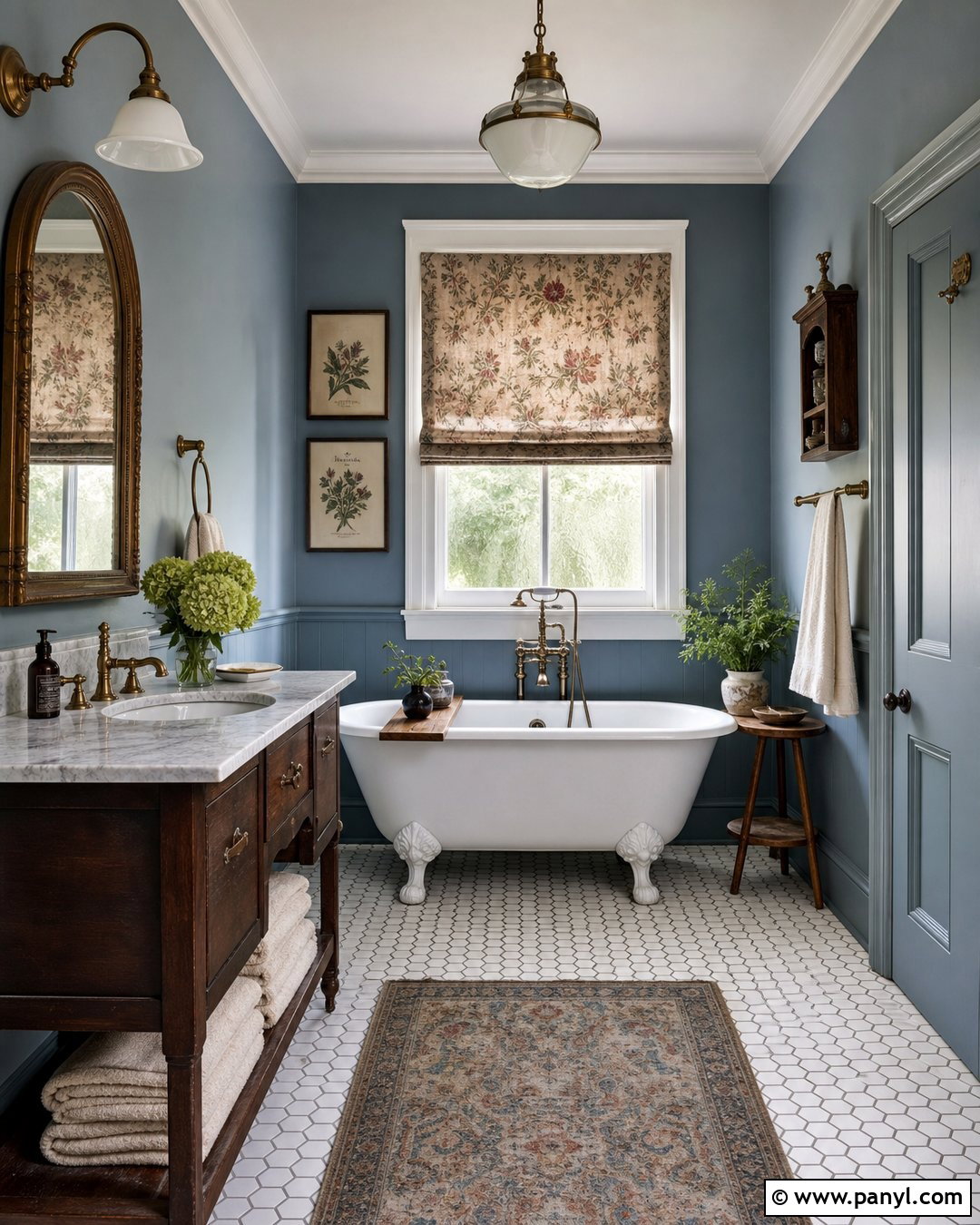 Dusty Blue Bathroom With Vintage Details - 20 Cozy Bathroom With Blue Walls